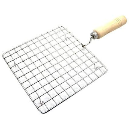Kitchen Square Stainless Steel Roaster Papad Jali Barbecue Grill With Wooden Handle