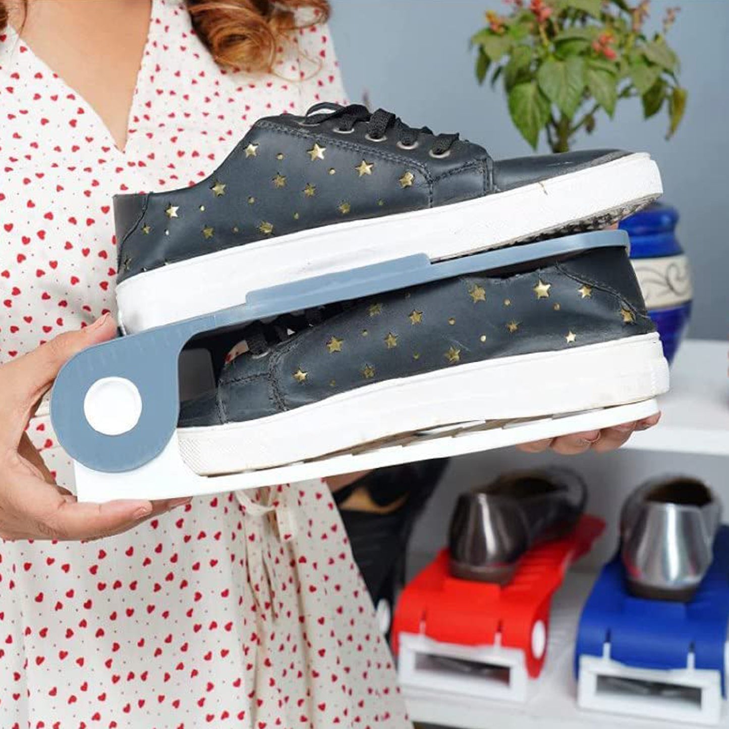 Adjustable Plastic Shoe Organizers Adjustable Shoe Slots Organizer Portable Shoe Rack Space Saver Rack Holder Adjustable Shoe Rack Shoe Holder (1 Pc)