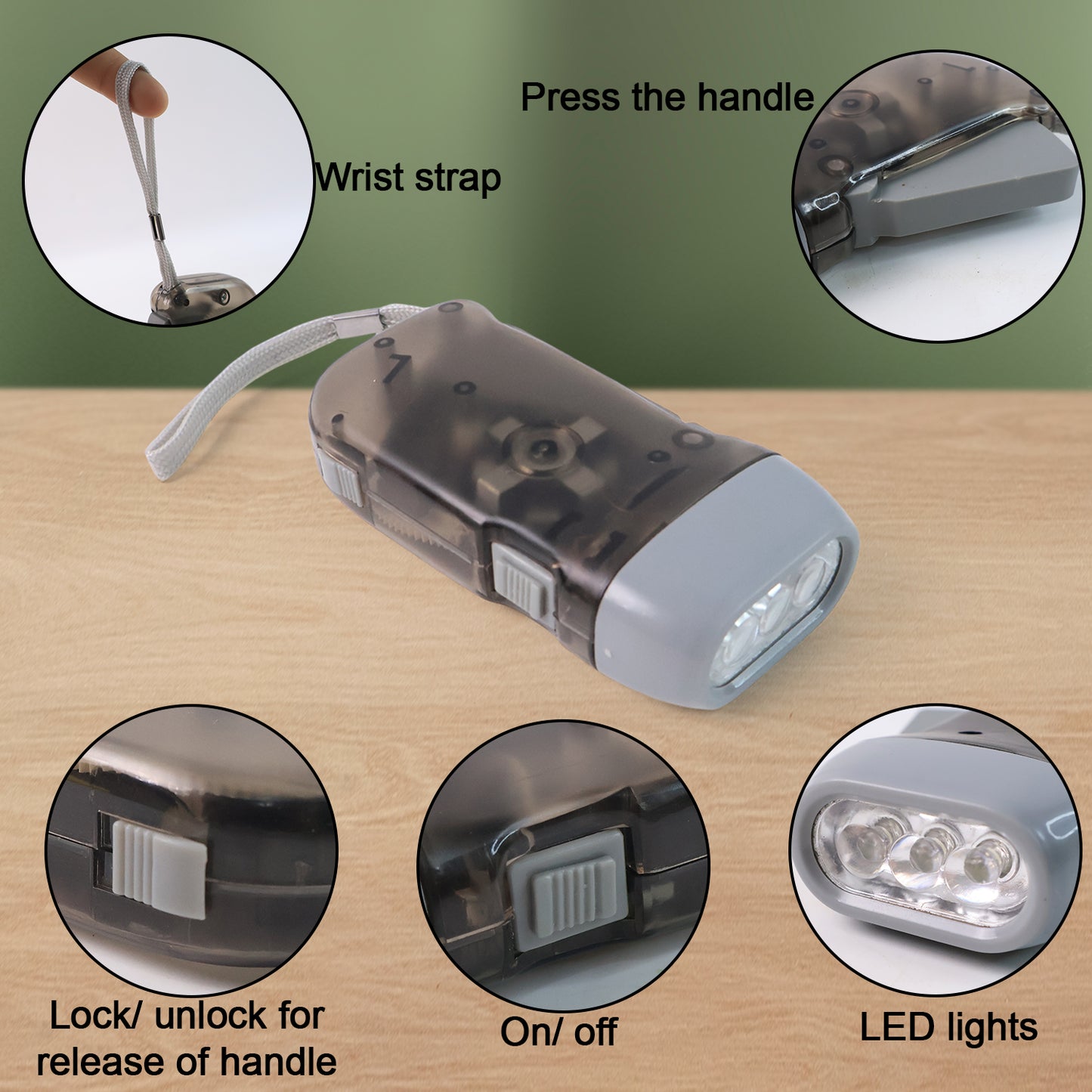 3 Led Hand Press Torch Hand Crank Flashlight Hand Pressing Flashlight Traveling Torch Light Manual Generator Battery-Free Flashlight (1 Pc)