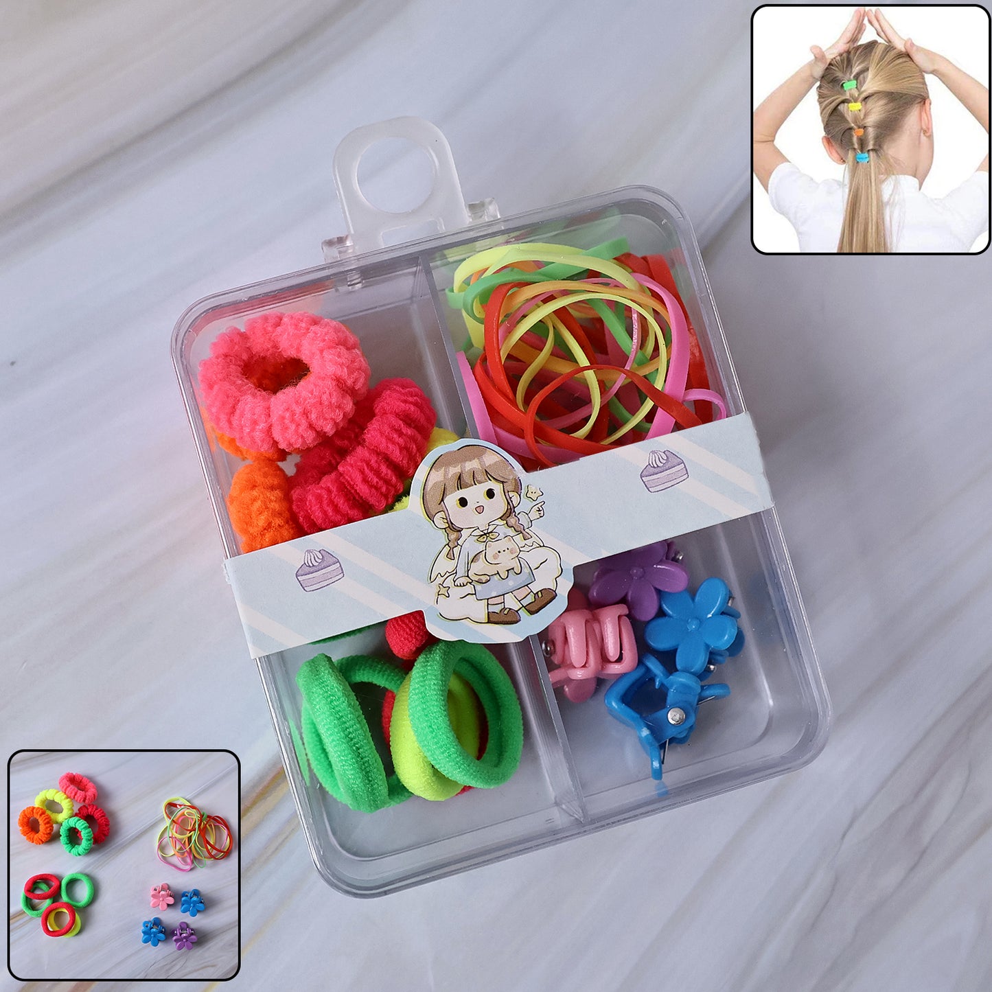Kidshair Bands Rubber Bands Cute Hair Clips In Storage Box (Mix Design 1 Set)