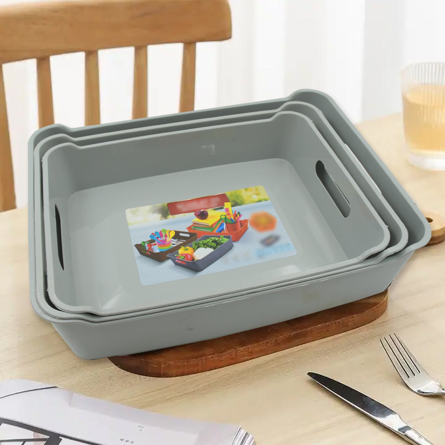 Multipurpose Organising Storage Plastic Tray Fruit Vegetable Multi Purpose Tray Organizer For Kitchen Countertop Cabinet Bathroom Plastic Storage Basket For Store Fruits Vegetables Magazines Cosmetics Stationary Set Of 3