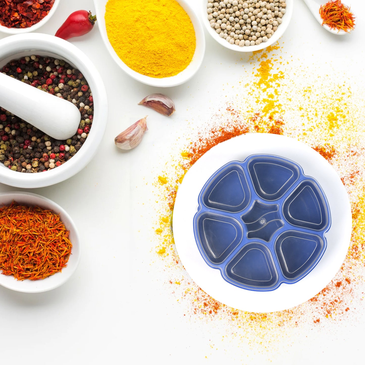 Unique Design Multipurpose Masala Spice Box Container Spice Box For Kitchen Masala Container ( Plastic 7 Section )