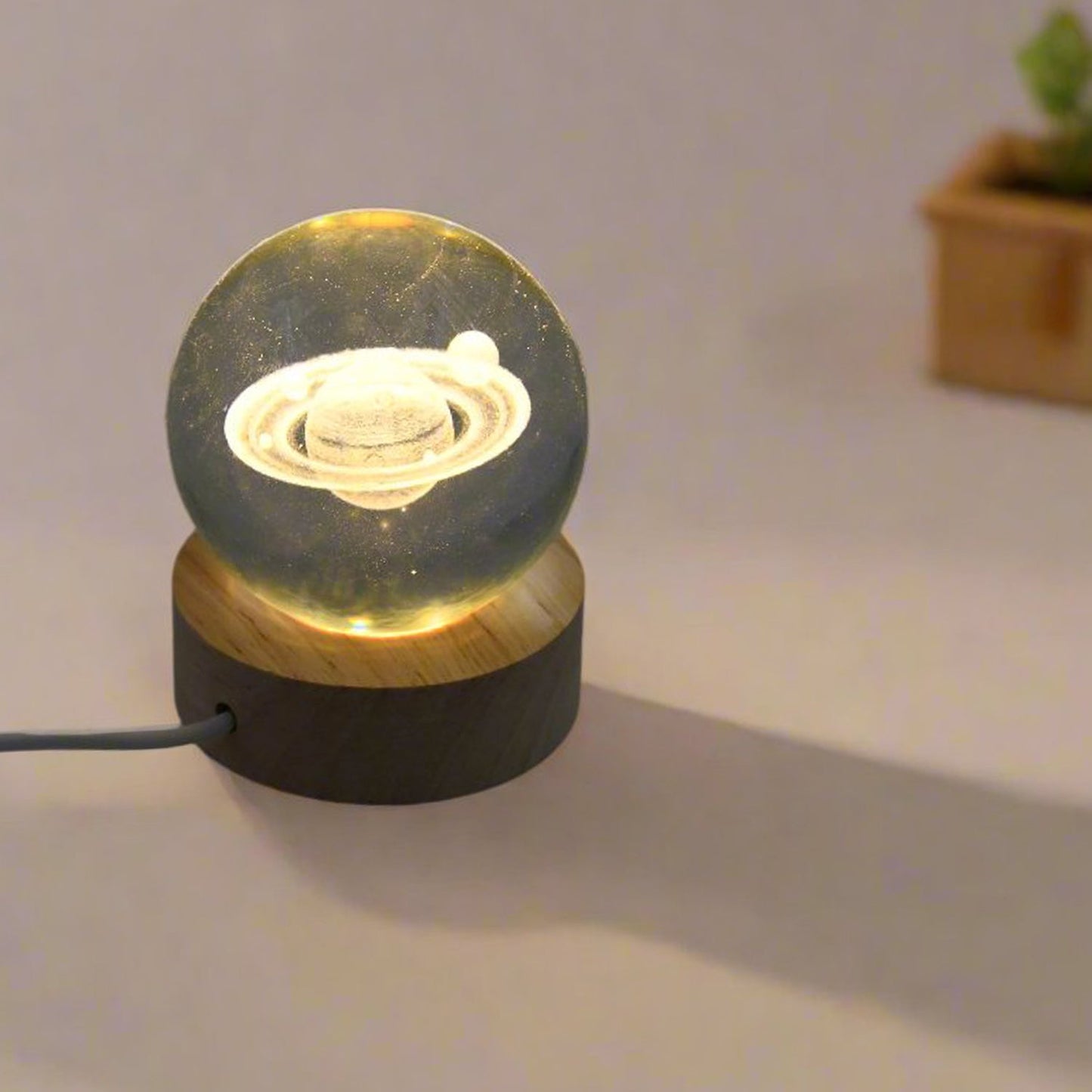 Astronaut 3D Crystal Ball Lamps With Wood Base (1 Pc)