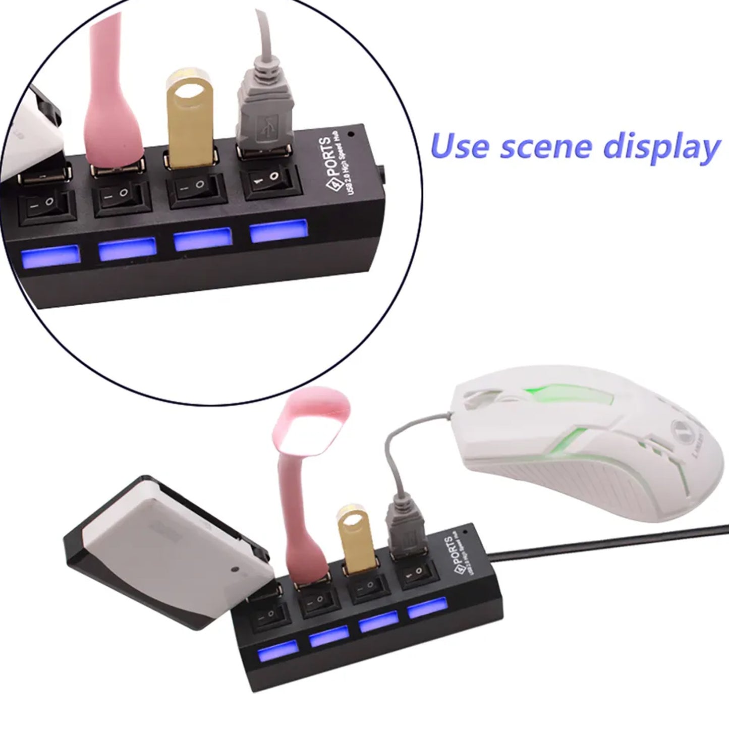 4 Port Usb Hub Usb 2.0 Hub Splitter High Speed With Onoff Switch Multi Led Adapter Compatible With Tablet Laptop Computer Notebook