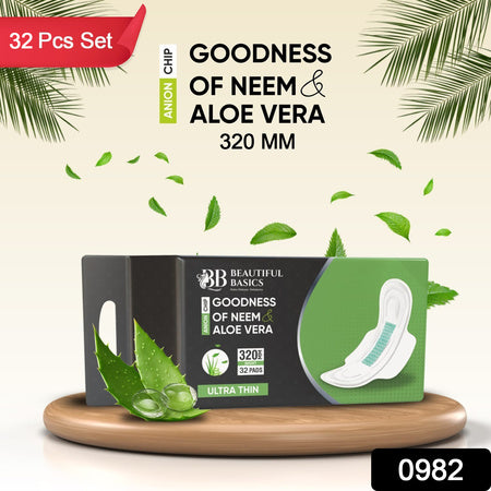 Sanitary Pads For Women With Goodness Of Neem Aloe Vera Ultra Thin Leakage Protection Ph Balance With Antibacterial Anion Chip 5X More Absorbance (320 Mm 32 Pads)