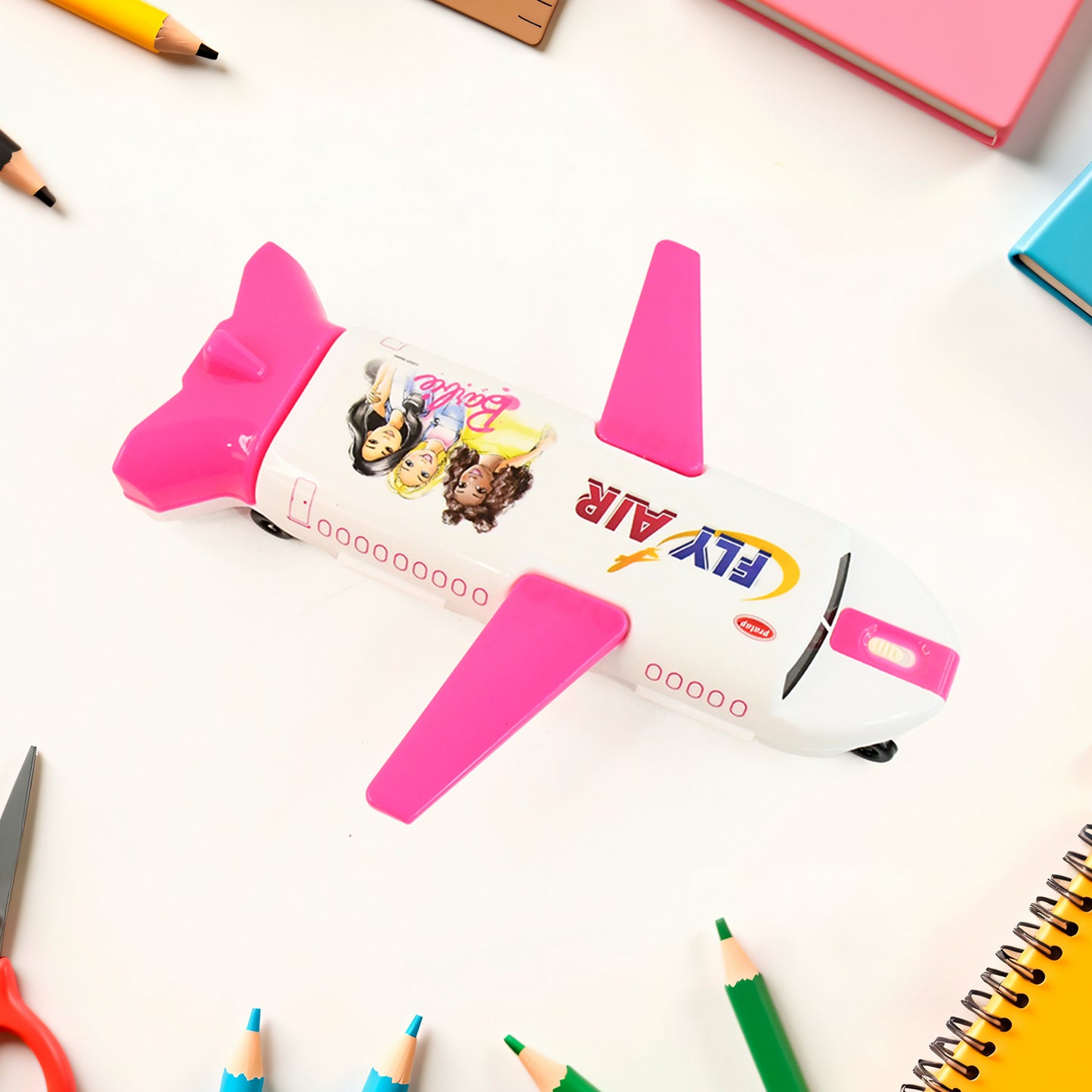 Multi-Functional Airplane-Shaped Compass Box With Led Light And Built-In Sharpener