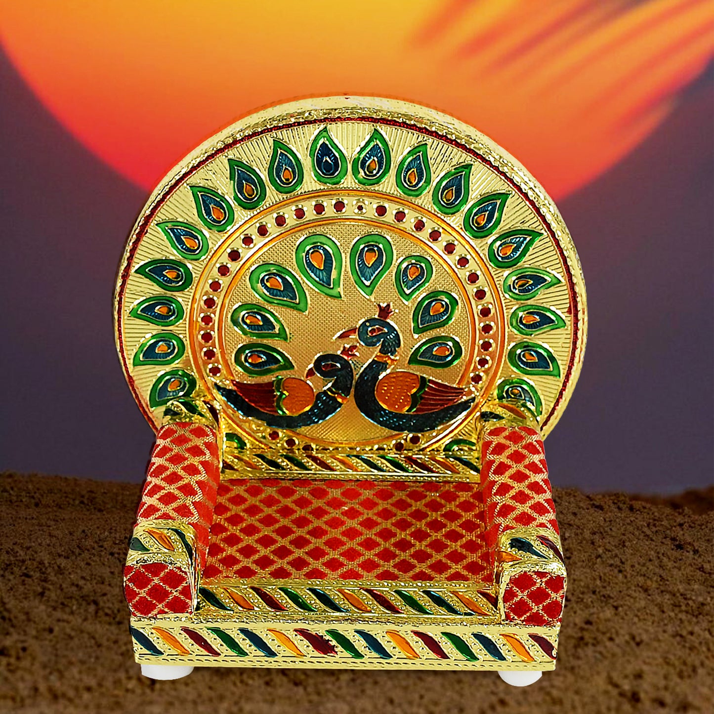 Meenakari Work Laddu Gopal Singhasan For Pooja Mandir Wooden Krishna Ladoo Bal Gopal Sofa Asan Home Decorative Premium Look Decorative Singhasan Suitable For Home Office Restaurant (2 Pc Set)