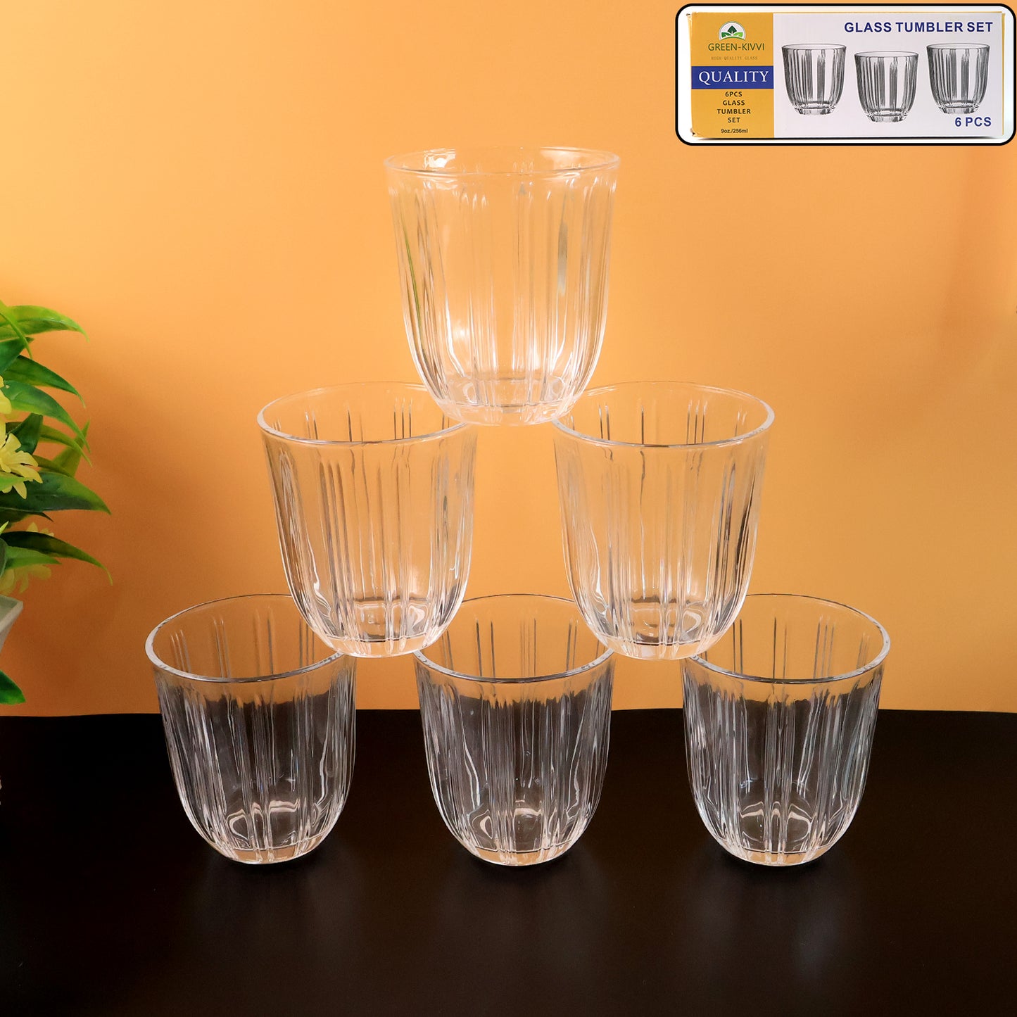 Premium Transparent Glass Tumbler Set (256Ml 6 Pc)