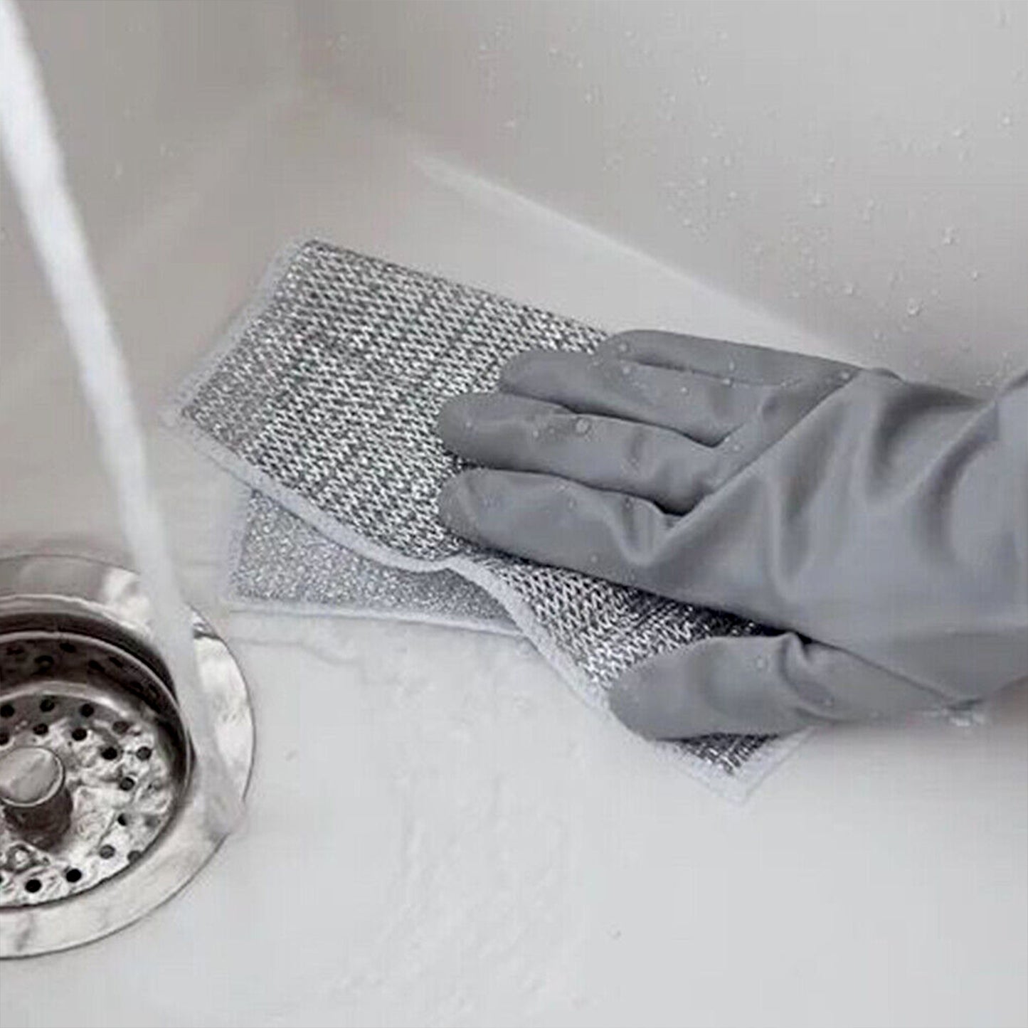 Double-Sided Multipurpose Microfiber Cloths Stainless Steel Scrubber Non-Scratch Wire Dishcloth Durable Kitchen Scrub Cloth (1 Pc 20X20 Cm)