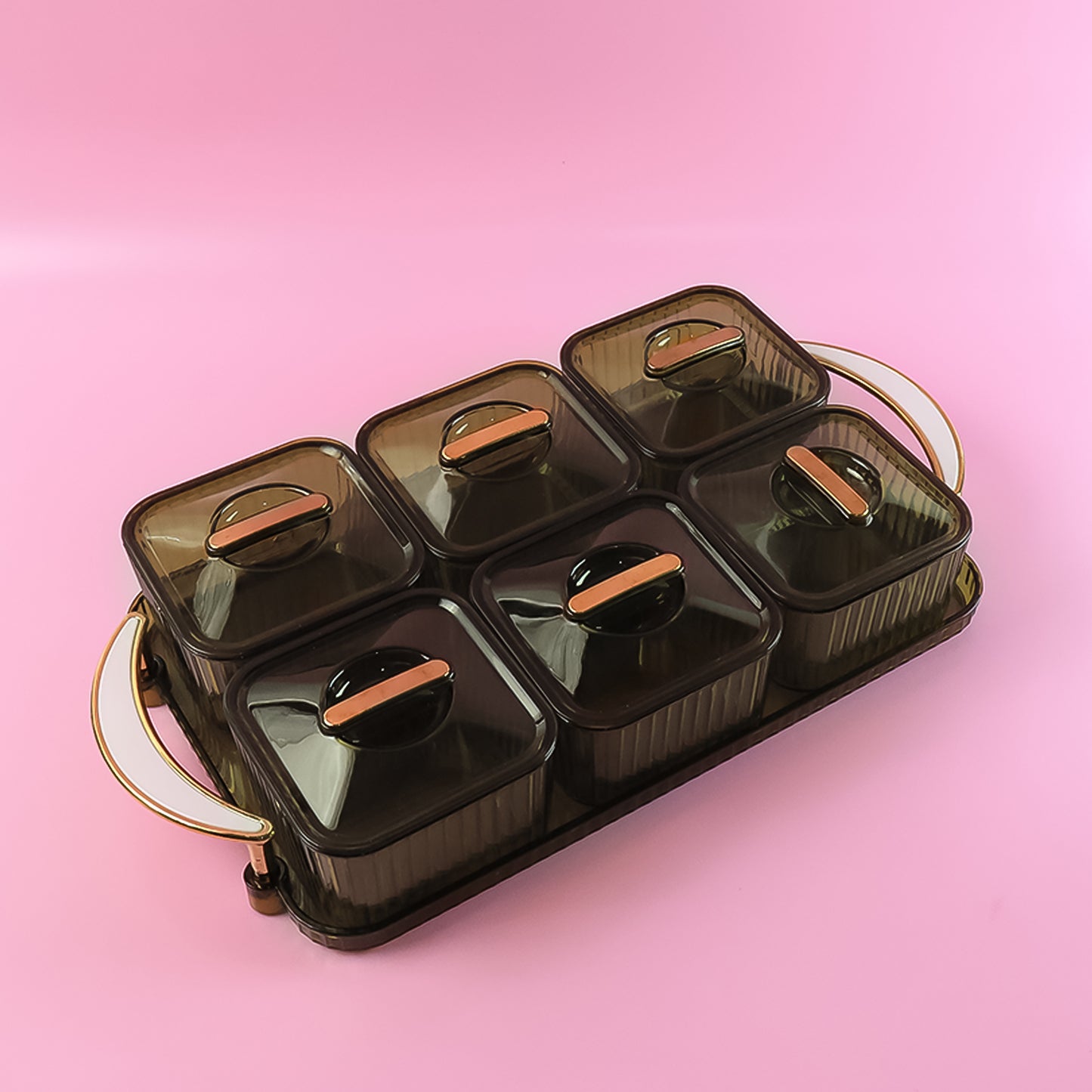 Ligermultipurpose Transparent Spice Jar Set With Tray And Lids 400Ml Approx (6 Pc)