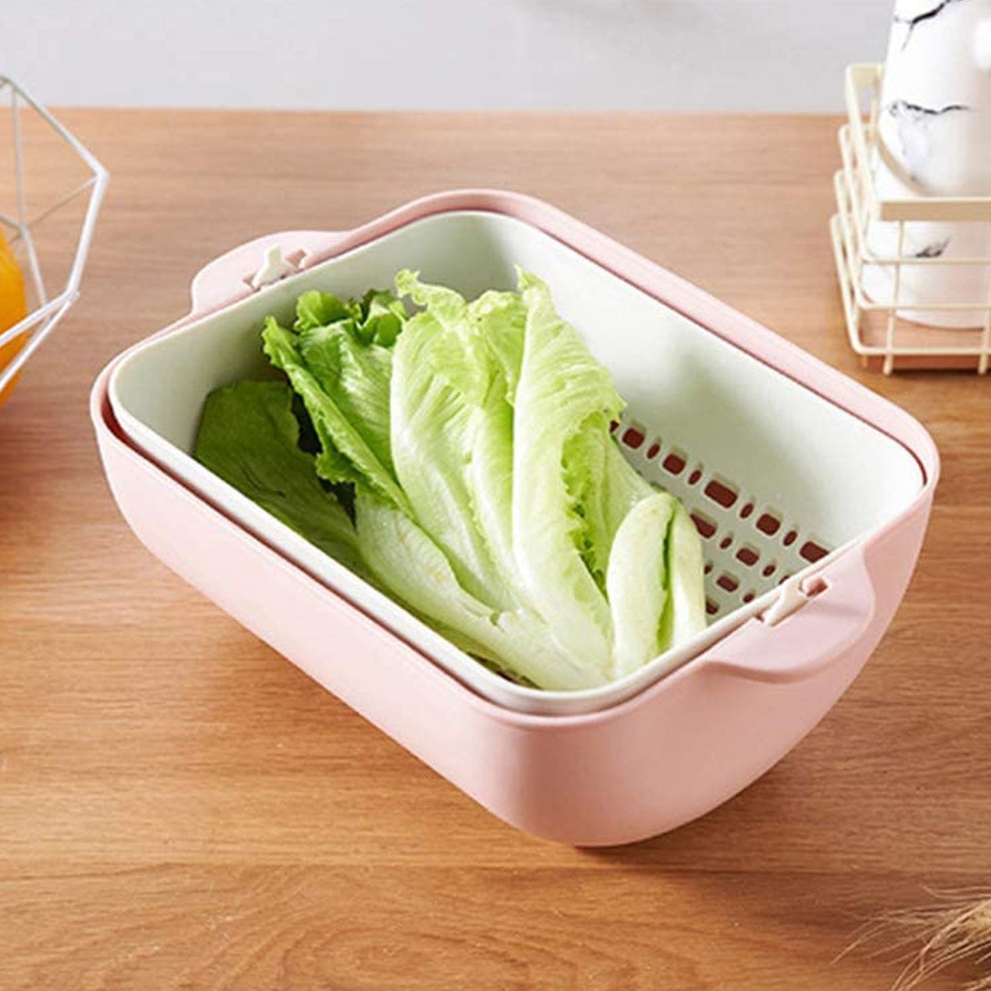 Multifunctional Bpa Free Double Layered Plastic Rotatable Strainer Bowl With Handles For Washing Rinsing Serving Vegetables Fruits (Multicolor)