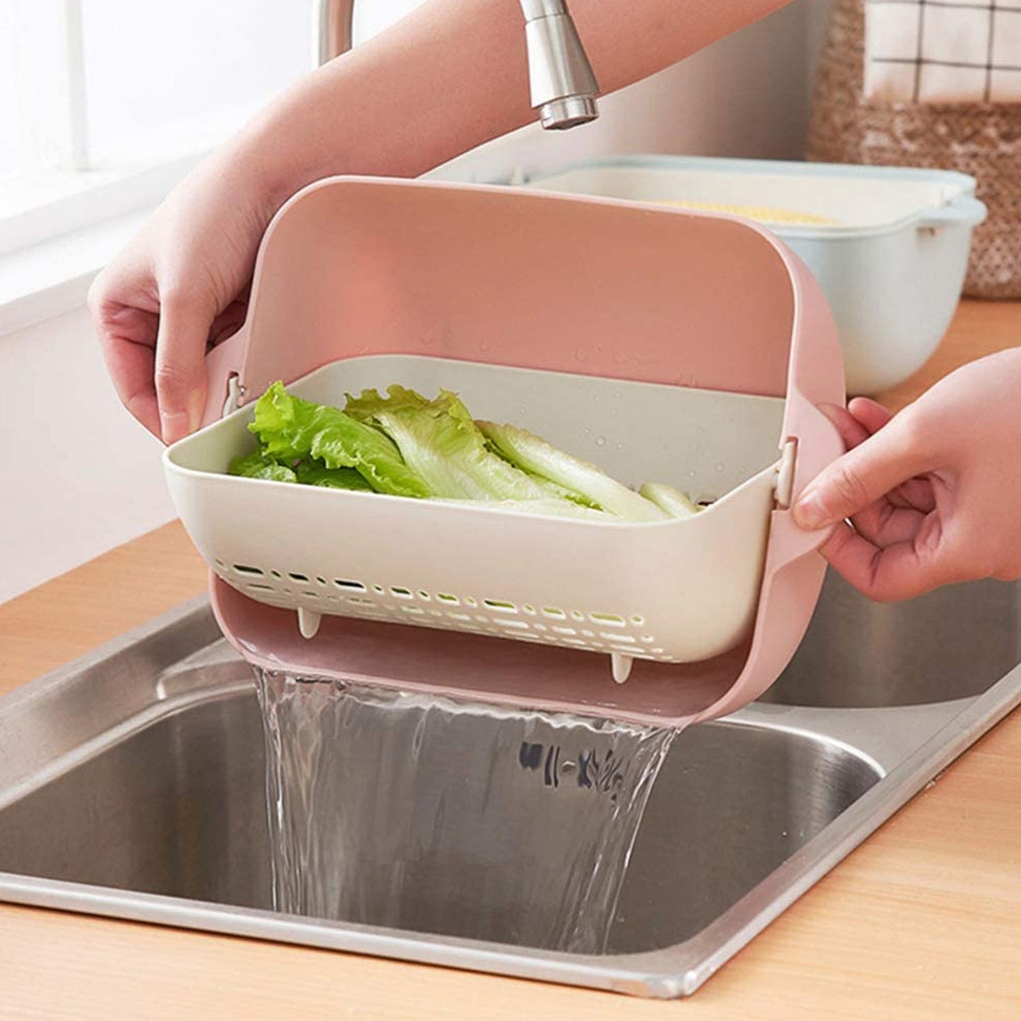 Multifunctional Bpa Free Double Layered Plastic Rotatable Strainer Bowl With Handles For Washing Rinsing Serving Vegetables Fruits (Multicolor)