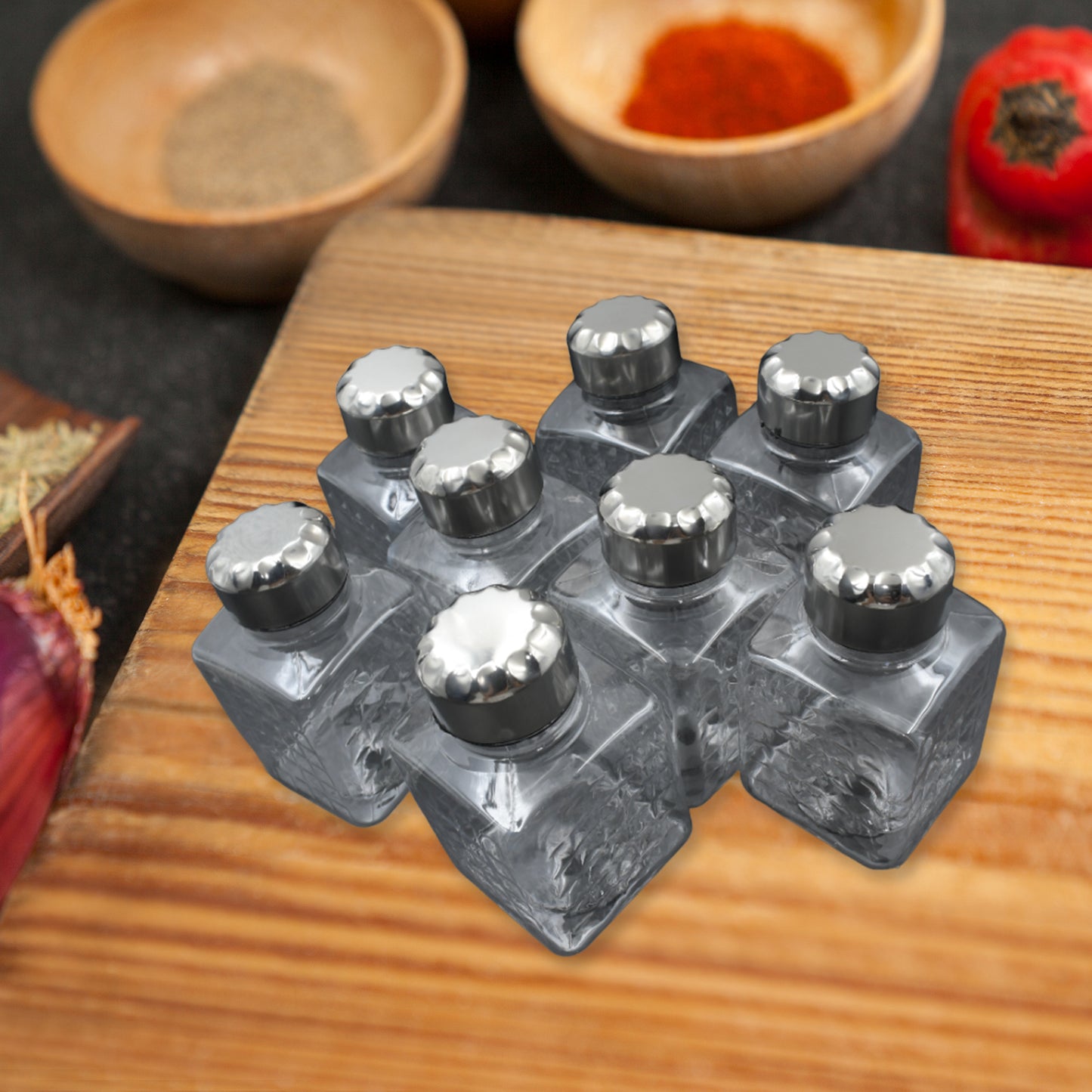 All New Square 8 Bottle Design 360 Degree Revolving Spice Rack Container Condiment Pieces Set Square Small Container