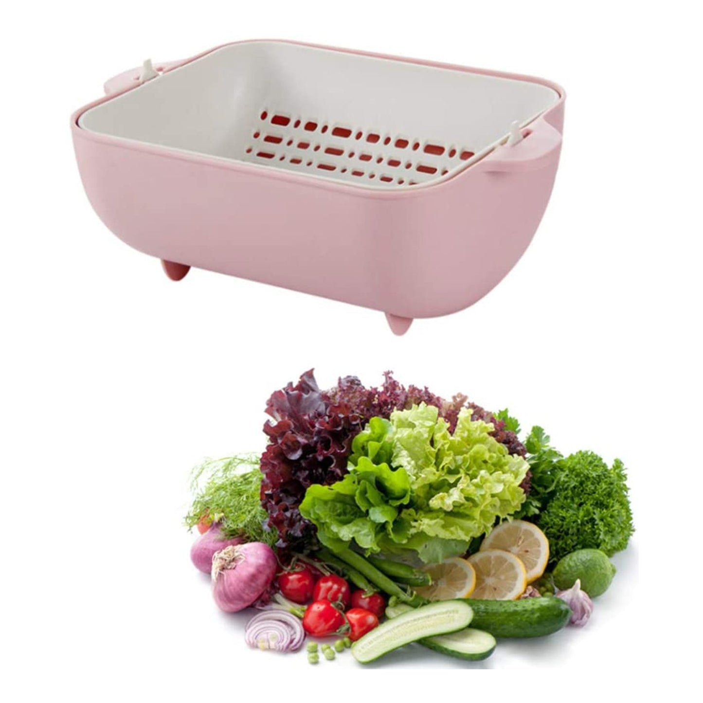 Multifunctional Bpa Free Double Layered Plastic Rotatable Strainer Bowl With Handles For Washing Rinsing Serving Vegetables Fruits (Multicolor)