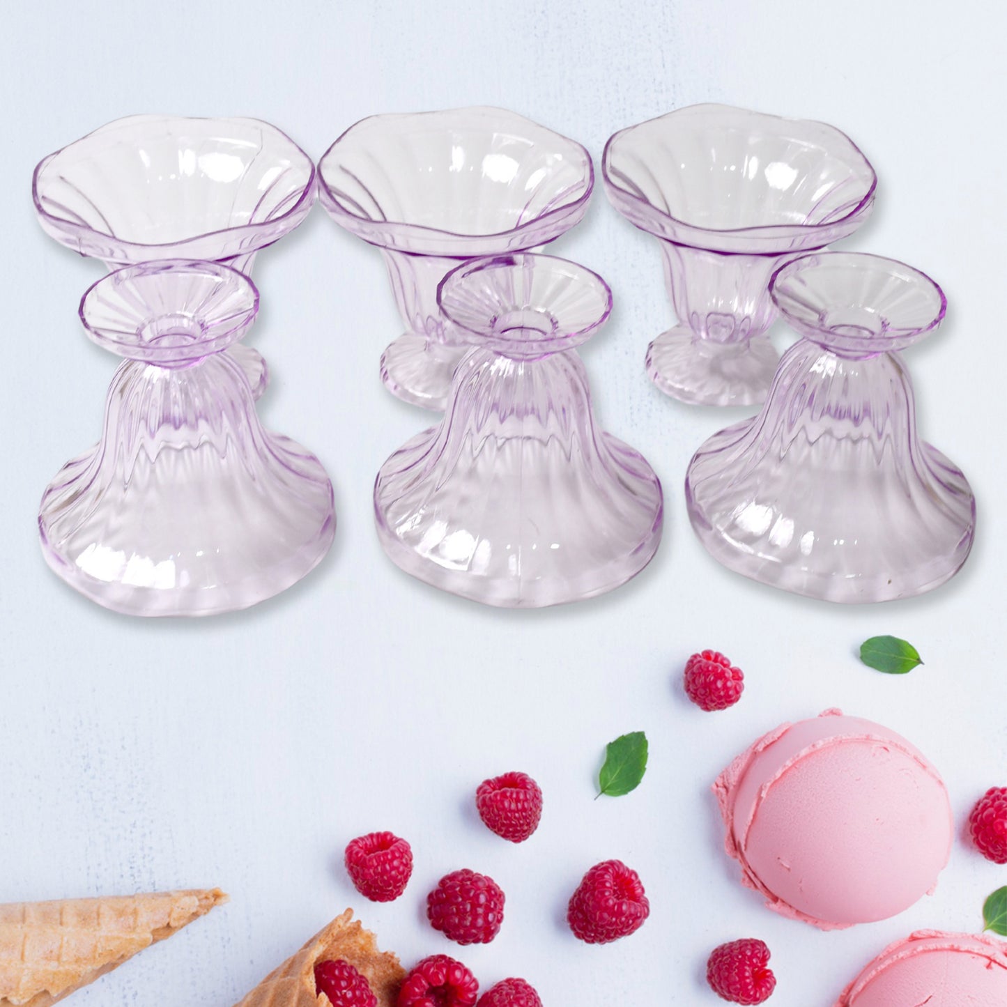 Crystal Plastic Ice-Cream Bowl Home Kitchen Serving Platter Or Dessert Cup For Sundae Sweets Snacks Fruit Pudding Nuts Or Dip Serving Bowls (Crystal Cups Set Of 6)
