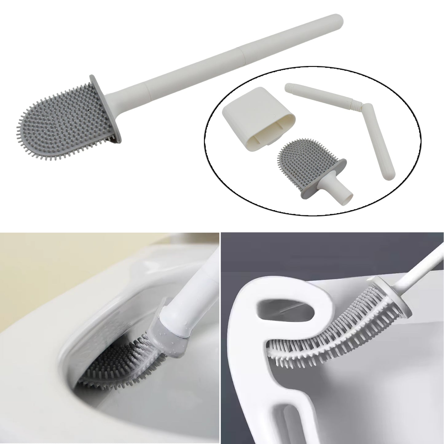 Portable Silicone Toilet Brush With Holder Flex Toilet Brush - Wall Mounted Anti-Drip Set Toilet Cleaner Brush Non-Slip Long Handle Toilet Brush Pack Of 1