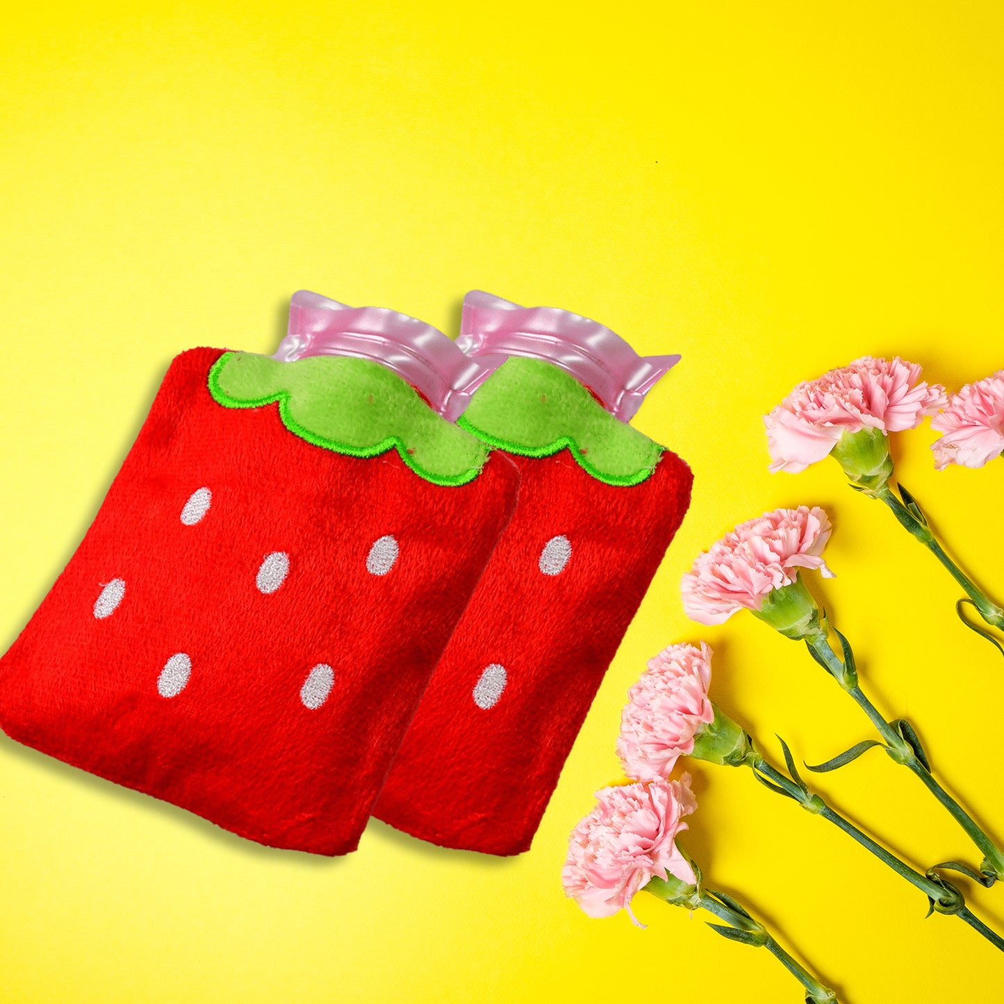 Strawberry Small Hot Water Bag With Cover For Pain Relief Neck Shoulder Pain And Hand Feet Warmer Menstrual Cramps.