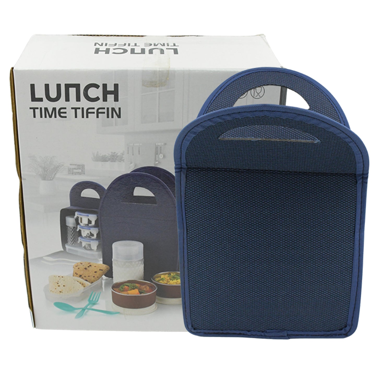 6In1 Tiffin Box-Lunch Box 3 Stainless Steel Containers Plastic Lid Box Spoon Fork Plastic Bottle Insulated Fabric Bag Leak Proof Microwave Safe For Office College And School For Men Women (6 Pcs)