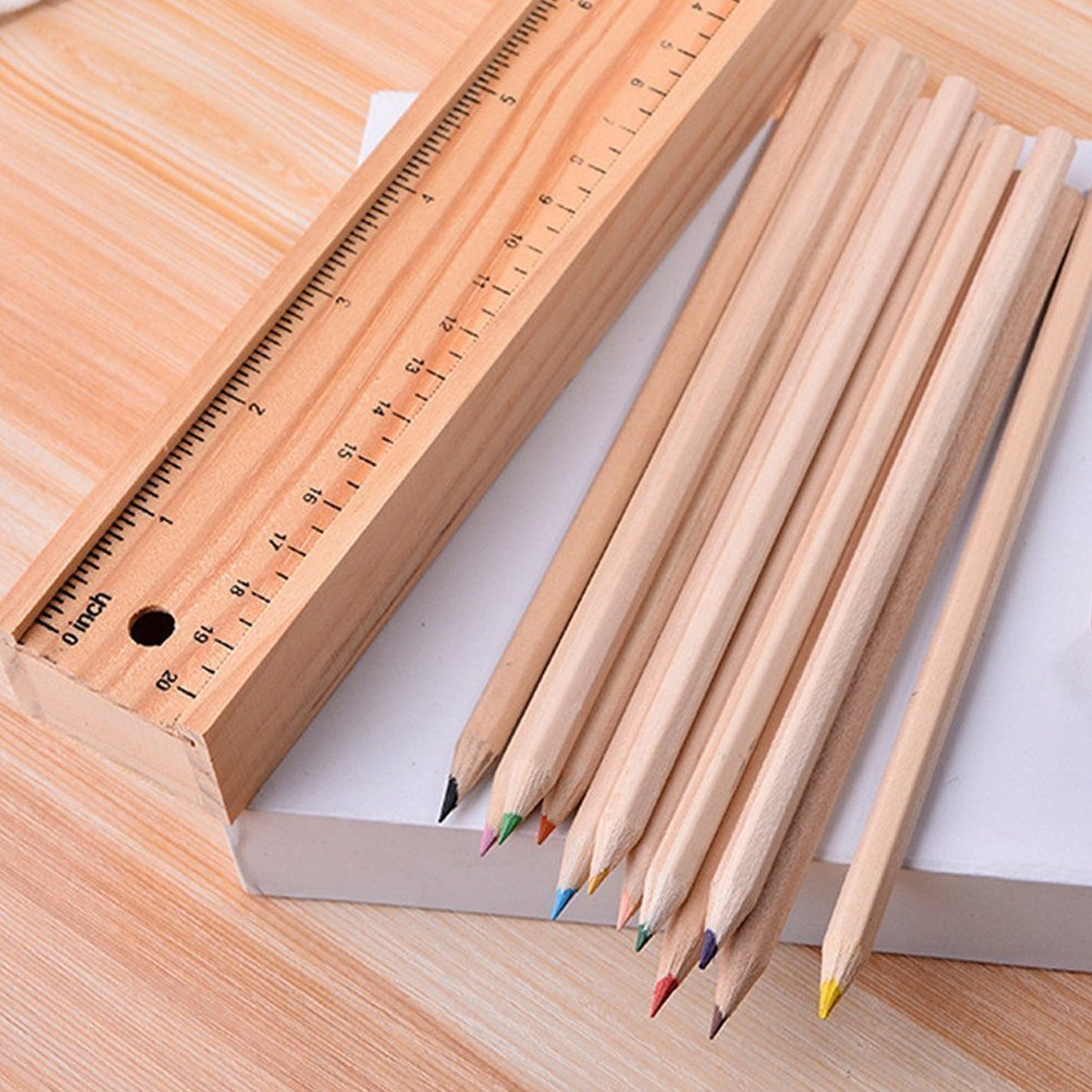 Colorful Wooden Pencil Set With Pencil Box Ruler Sharpener For For Kids Artist Architect