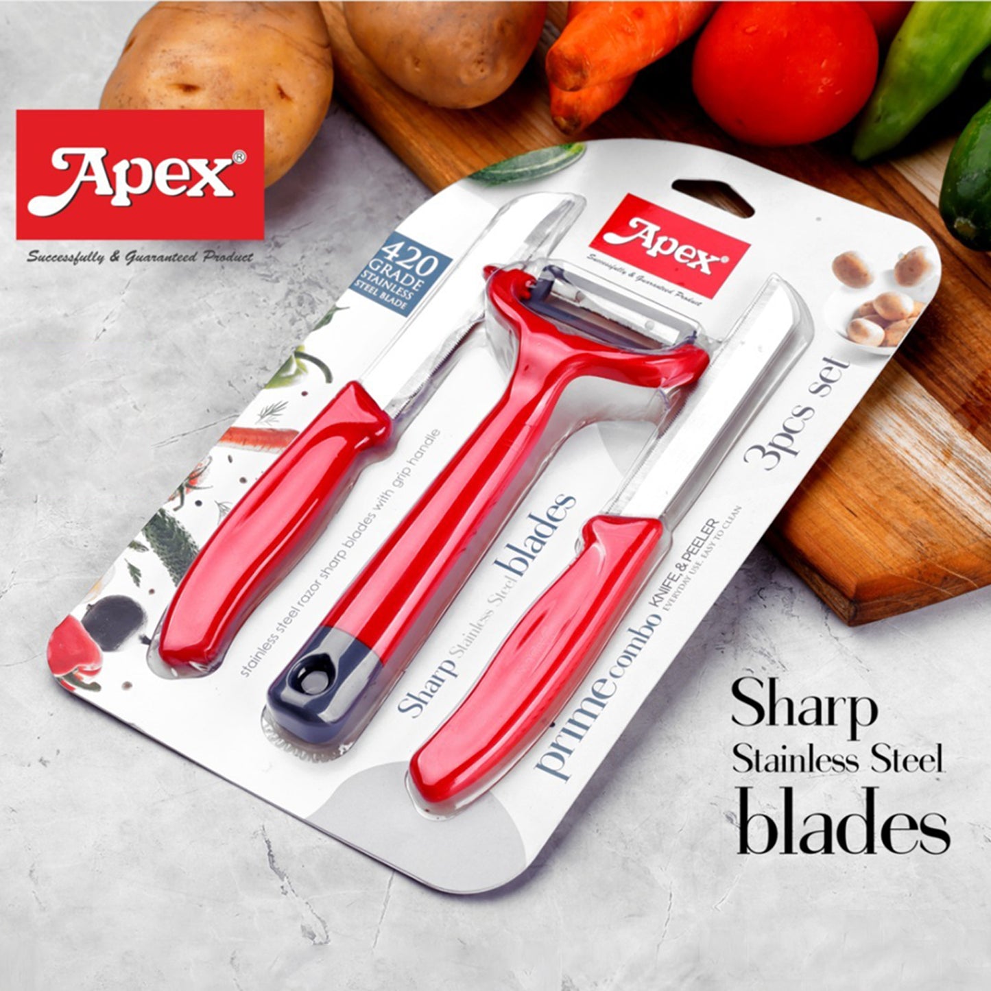 Apex3-Piece Stainless Steel Kitchen Knife And Peeler Set