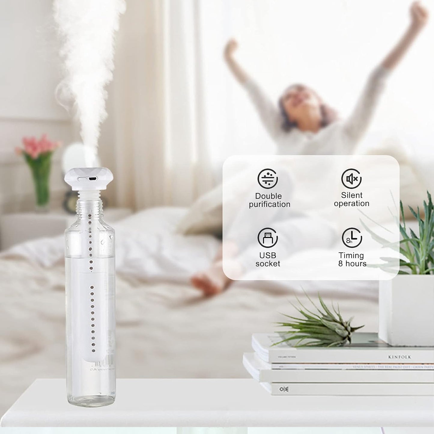 Mini Portable Humidifier For Car Personal Usb Powered Bedroom Quiet Humidified Ultrasonic Cool Mist Humidifier Plants Car Travel Office Hotel (1 Pc)