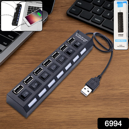 Usb Splitter Multi Port Usb 2.0 Hub 7 Port With Independent Onoff Switch And Led Indicators Usb A Port Data Hub Suitable For Pc Computer Keyboard Laptop Mobile Hdd Flash Drive Camera Etc