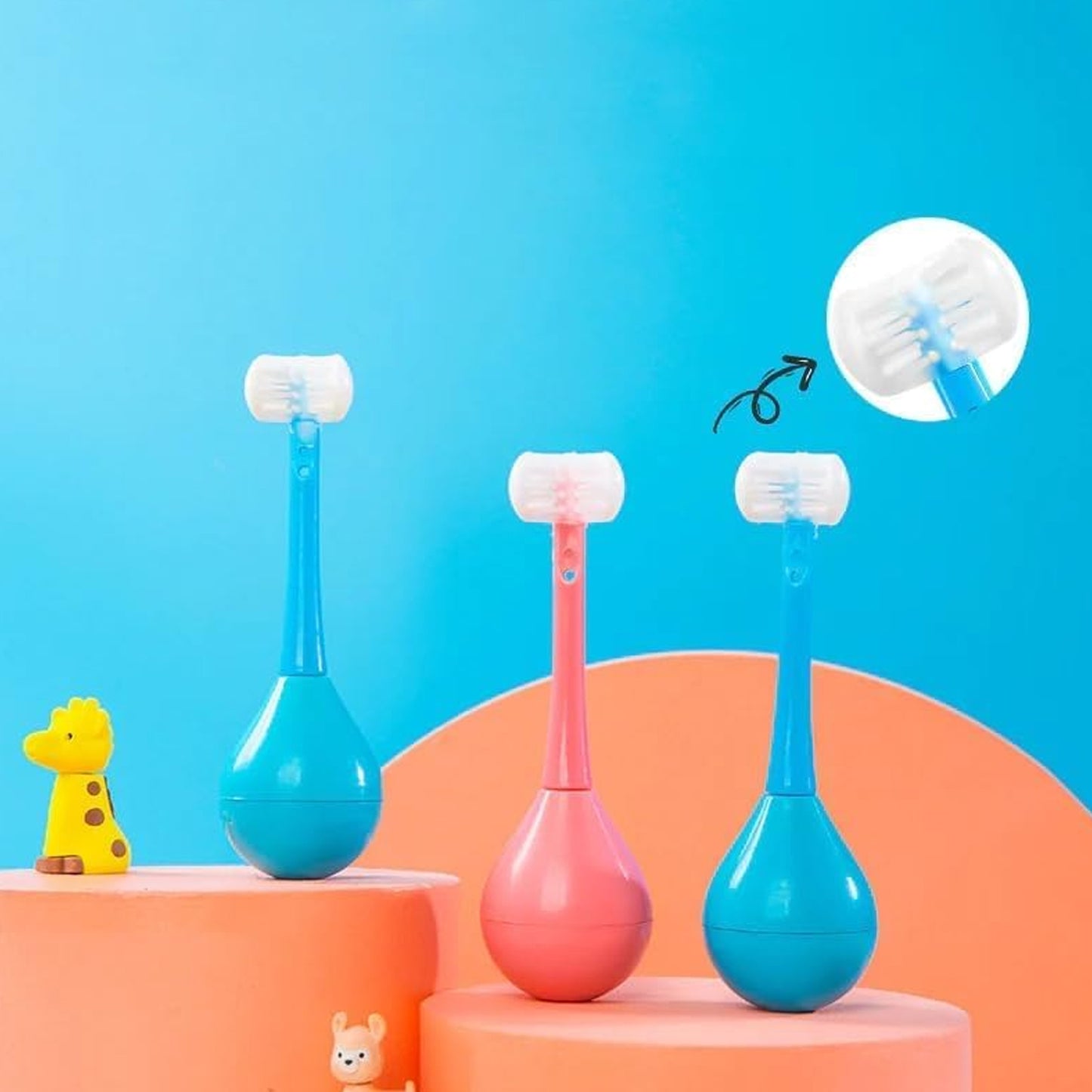 Toddler Toothbrush - Soft Bristle Toothbrush - 3-Sided Training Toothbrush With Silicone Head Inverted Cleaning Toothbrush For Aged 2-12 Childrens Cleaning (1 Pc)