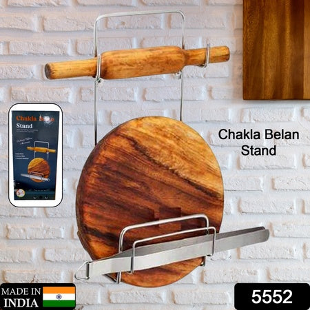 Chakla Belan Chimta Stand Rolling Pin Board Tong Holder Silver Stainless Steel Multi-Purpose Rack For Kitchen (1 Pc )
