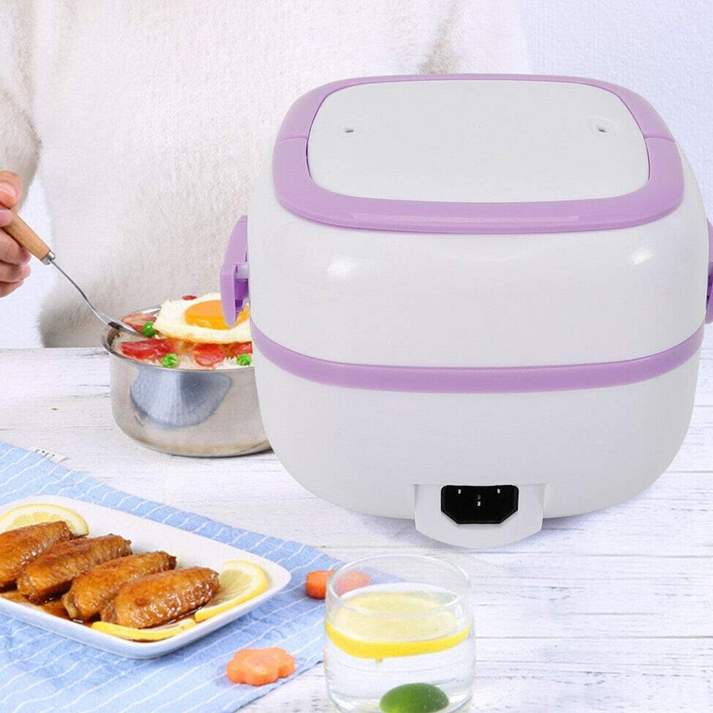 Electric Lunch Box Portable Food Warmer Food Heating Lunch Box Removable Food-Grade Stainless Steel Compartments 220V 200W For Car Truck Office