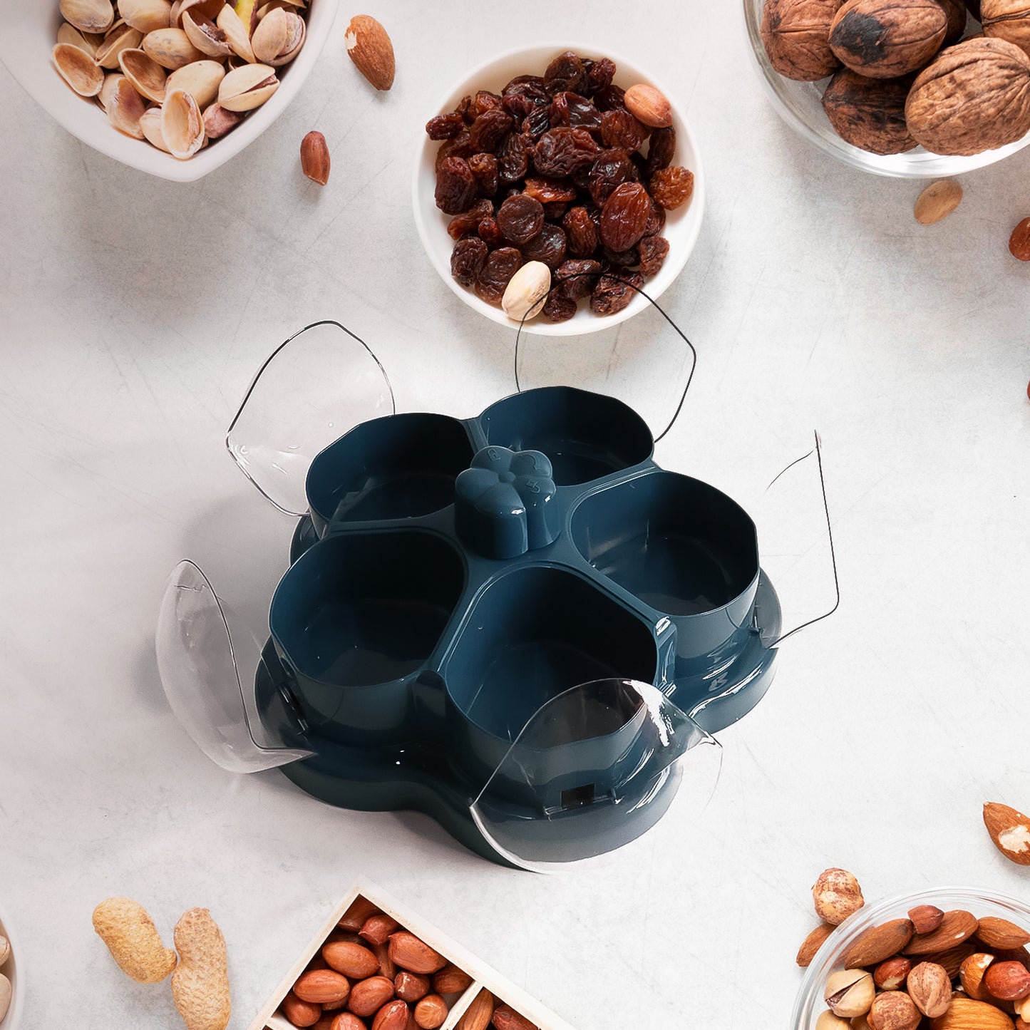 Lotusshape Rotating Dry Fruit Snack Organizer Box With Compartments (1 Pc)