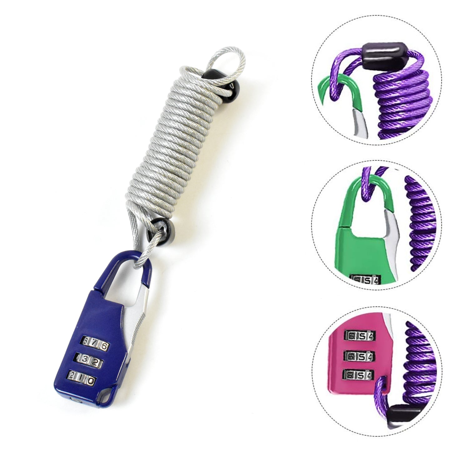Anti-Theft Dial Lock Padlock 3-Digit Built-In Wire (1 Pc)