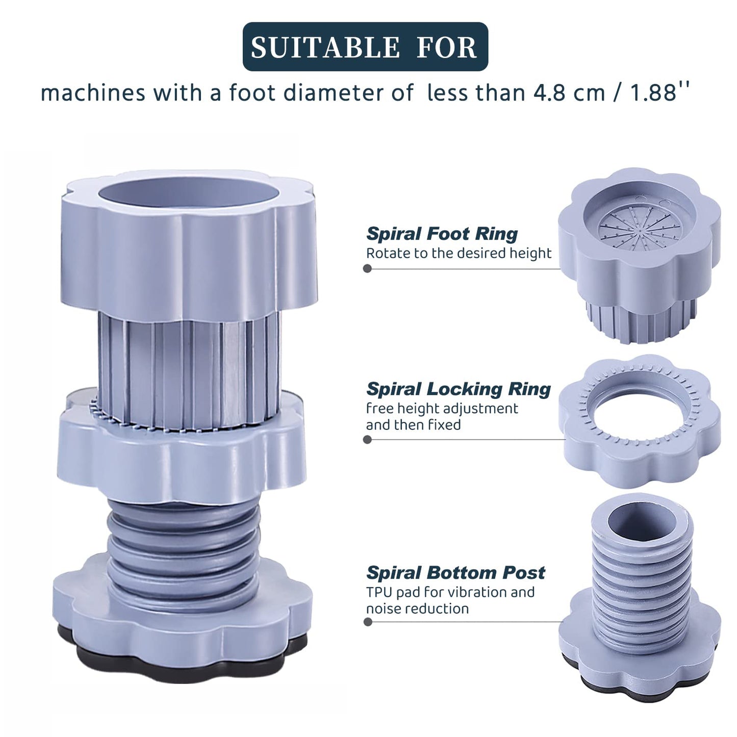 Washing Machine Support Anti Vibration Washing Machine Support Adjustable Washer Anti Vibrasion Pads Washer Dryer Pedestalswashing Machine Accessory Anti- Skid Pad Pvc Lifting Pad Non-Slip ( 4 Pc Set 1Pc )