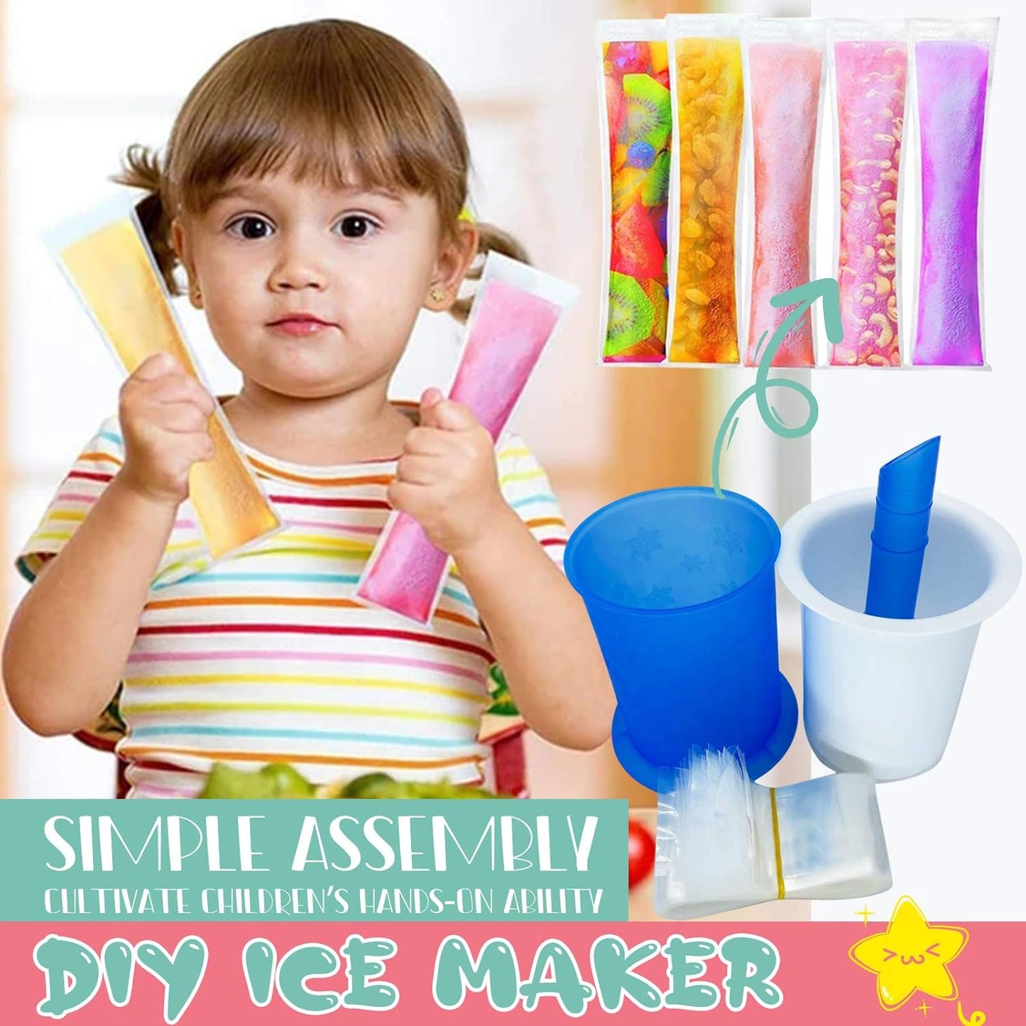 Homemade Popsicle Maker Manual Ice Cream Machine With Approx 20 Pcs Packing Bag Popsicle Mold Convenient Maker Manual Ice Cream Machine For Kids Adults Diy Reusable