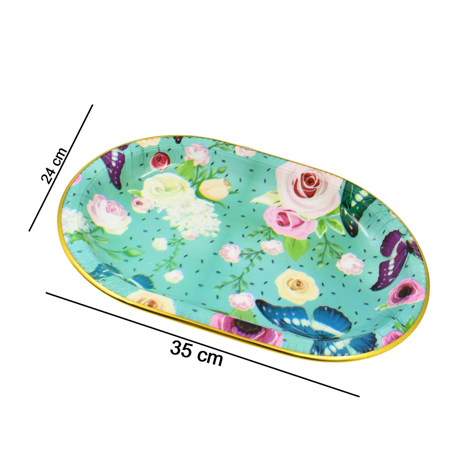 Big Plastic Flower Printed Design Serving Tray (1 Pc 35 X 24 Cm)