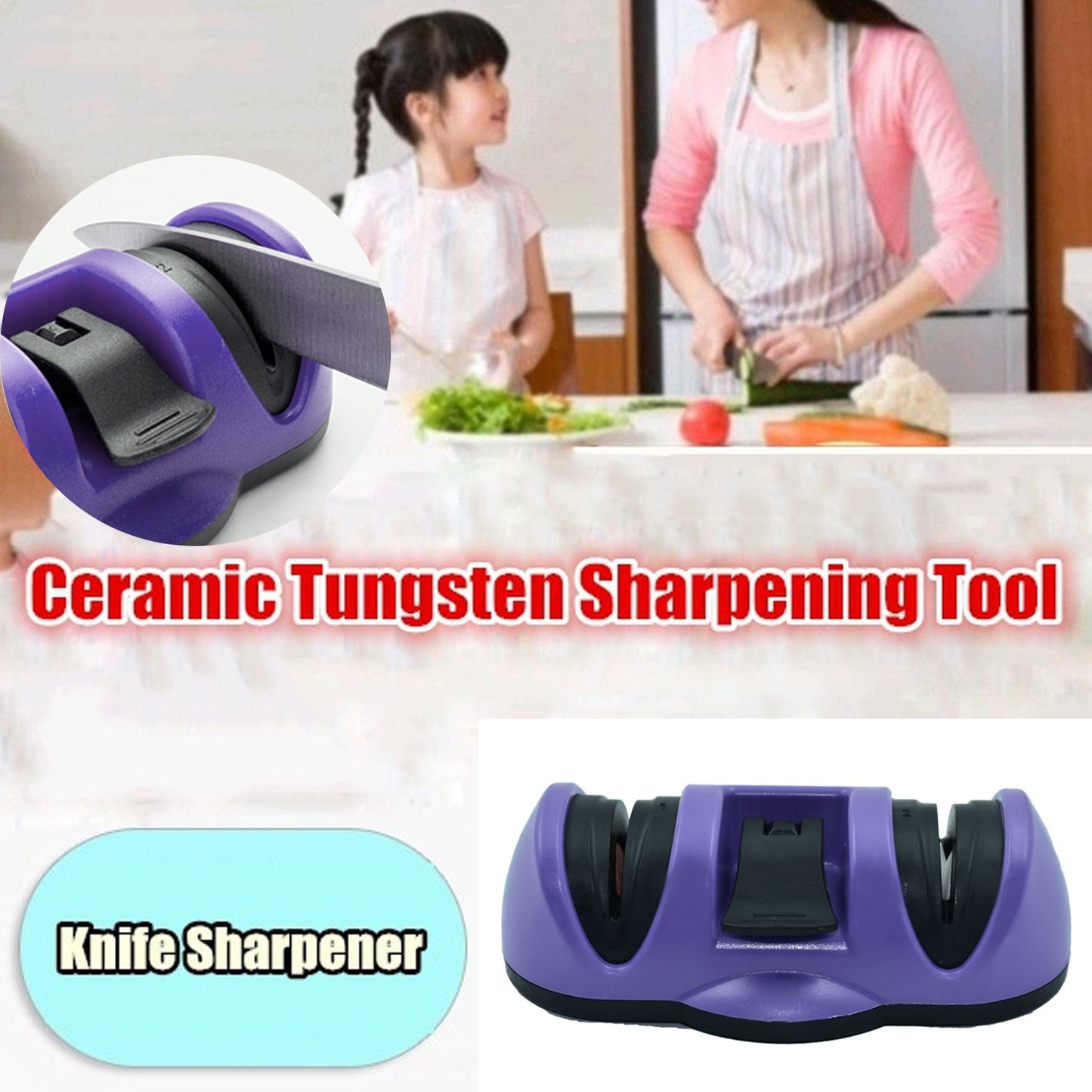 Manual Knife Sharpener 2 Stage Sharpening Tool For Ceramic Knife And Steel Knives