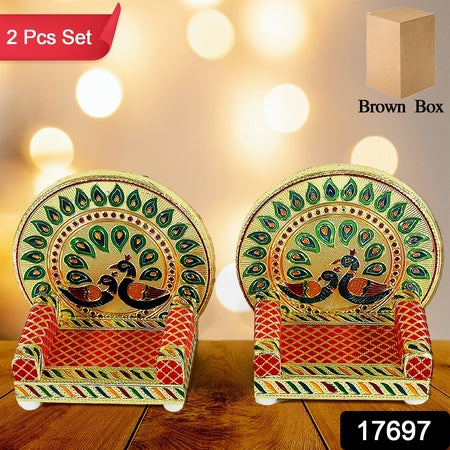 Meenakari Work Laddu Gopal Singhasan For Pooja Mandir Wooden Krishna Ladoo Bal Gopal Sofa Asan Home Decorative Premium Look Decorative Singhasan Suitable For Home Office Restaurant (2 Pc Set)