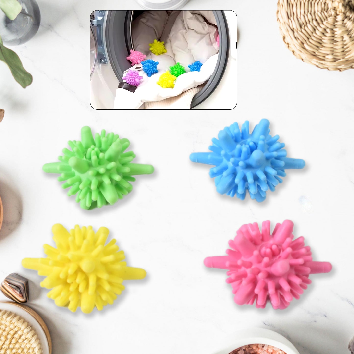Soft Star Washing Machine Laundry Dryer Balls Laundry Ball (4 Pcs Multi Color)