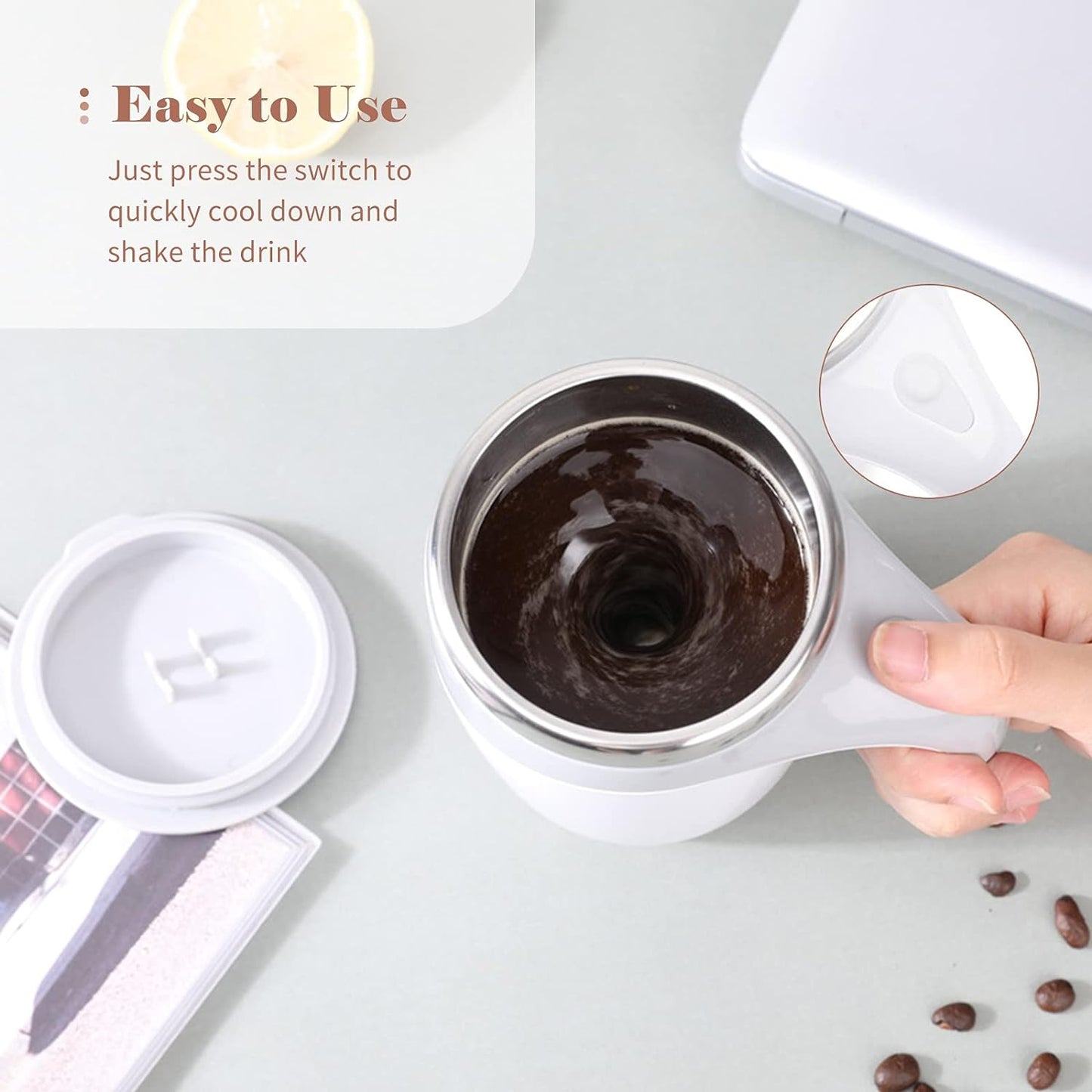 Stirring Coffee Mug Magnetic Stirring Coffee Cup Stainless Steel Mug For Milk Travel Mixing Cup Self Stirring Coffee Mug Suitable For Coffee Milk Hot Chocolat Battery Operated ( Battery Not Included )
