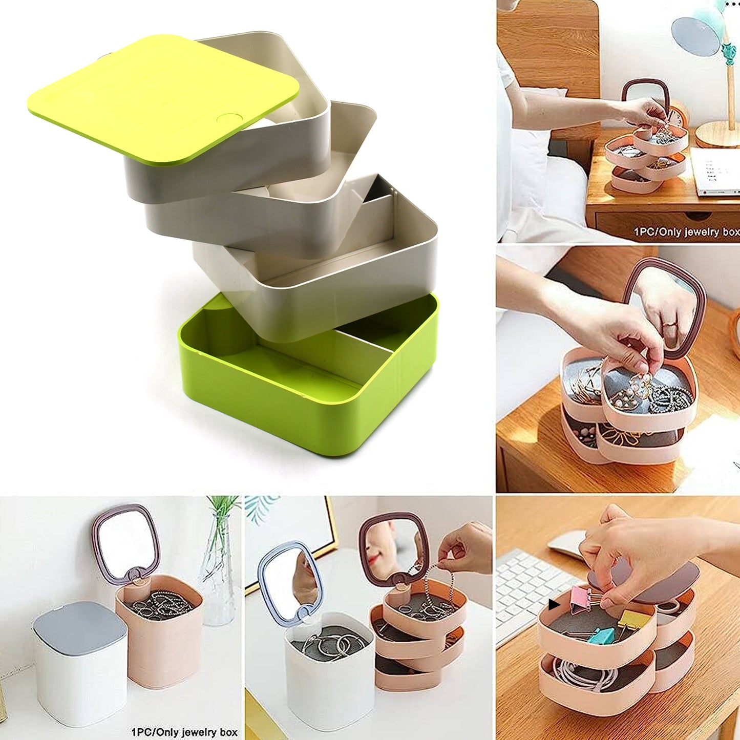 4 Layers Jewelry Box 360 Degree Rotating Jewelry Box Jewelry And Earring Organizer Box Accessory Storage Box