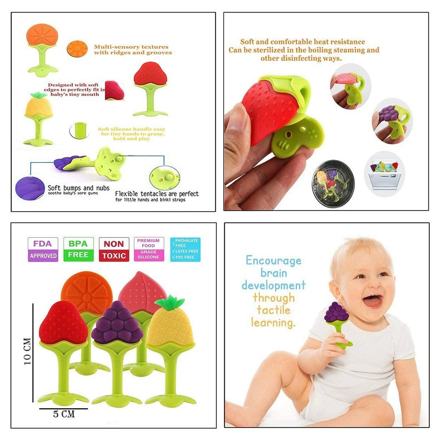 Silicone Fruit Shape Teether Toy Food Grade Silicon Teether Use For Baby Toddlers Infants Children