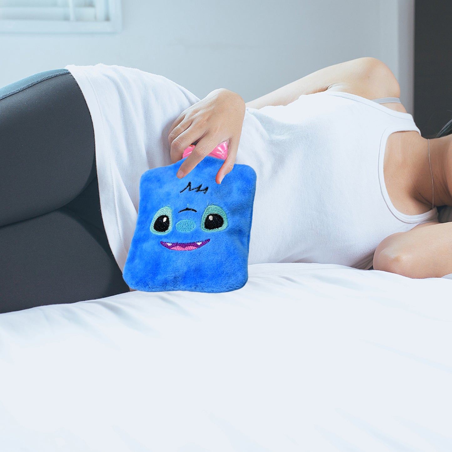 Blue Stitch Small Hot Water Bag With Cover For Pain Relief Neck Shoulder Pain And Hand Feet Warmer Menstrual Cramps.