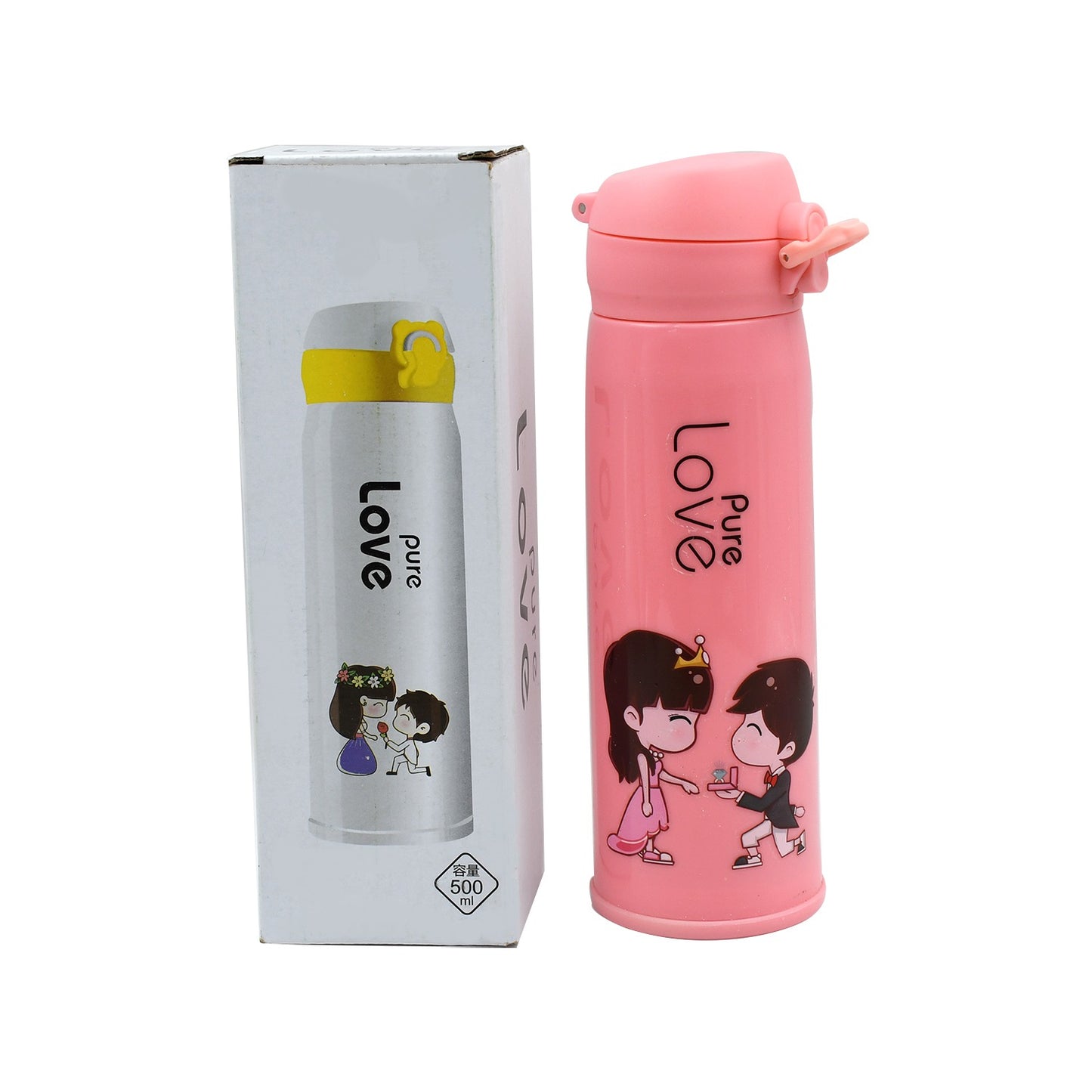 Pure Love Outdoor Sport Water Bottle 500Ml Leak Proof Bpa-Free For Travel Cold And Hot Water Glass Water Bottle With Daily Water Intake For Gym And Children Fridge For Home Office School (Moq - 80 Pc)