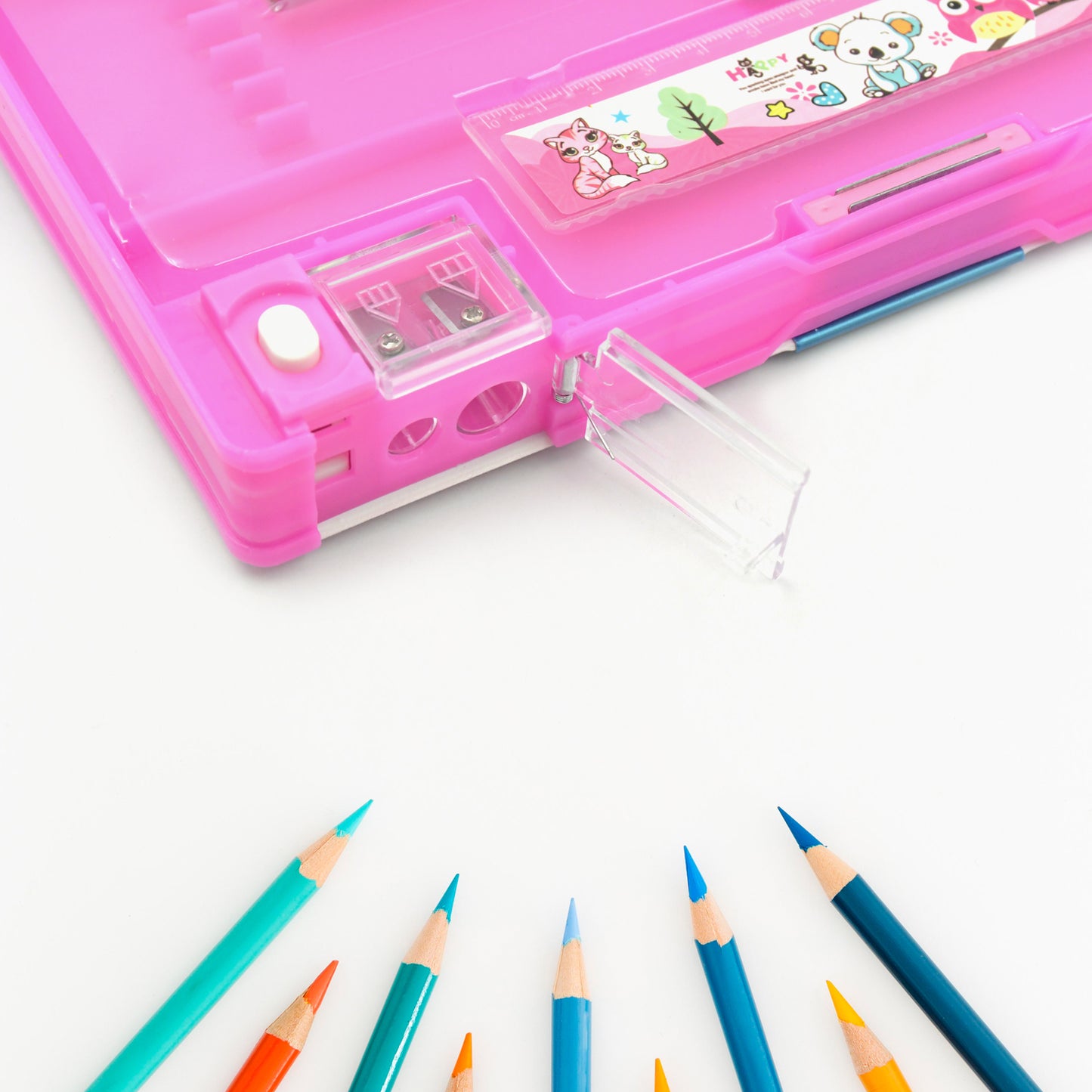 Printed Pencil Case For Kidsmulti Compartment Compass Pencil Box With Sharpener Eraser Pencil Scale School Supplies Pencil Compass Boxstationery Case (Pack Of 1)