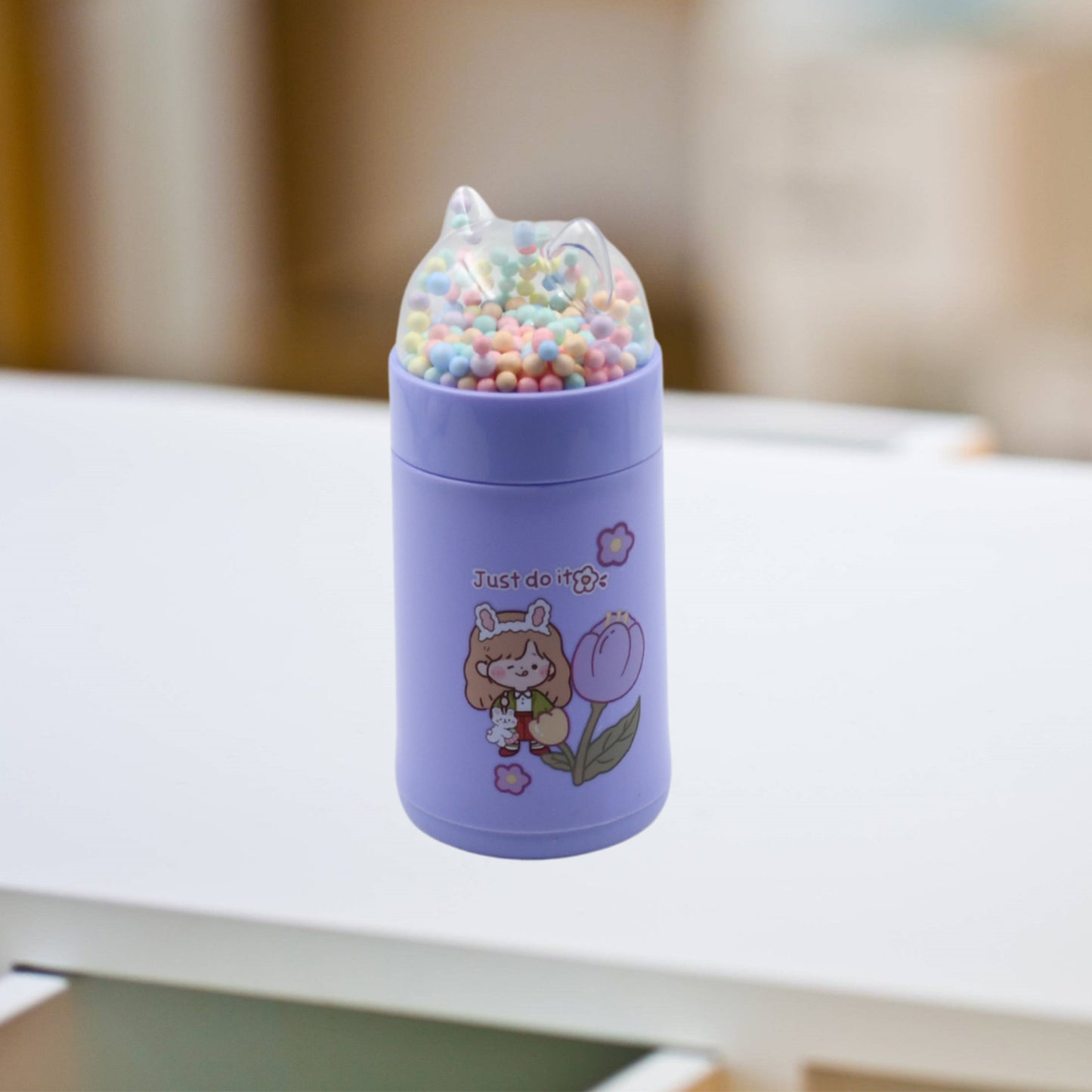 Girl Glass Water Bottle For School With Kid Sparkle Strap Cat Lid Sequins Glitter Glass Cup Birthday Gift Children 350Ml (Moq - 80 Pc)
