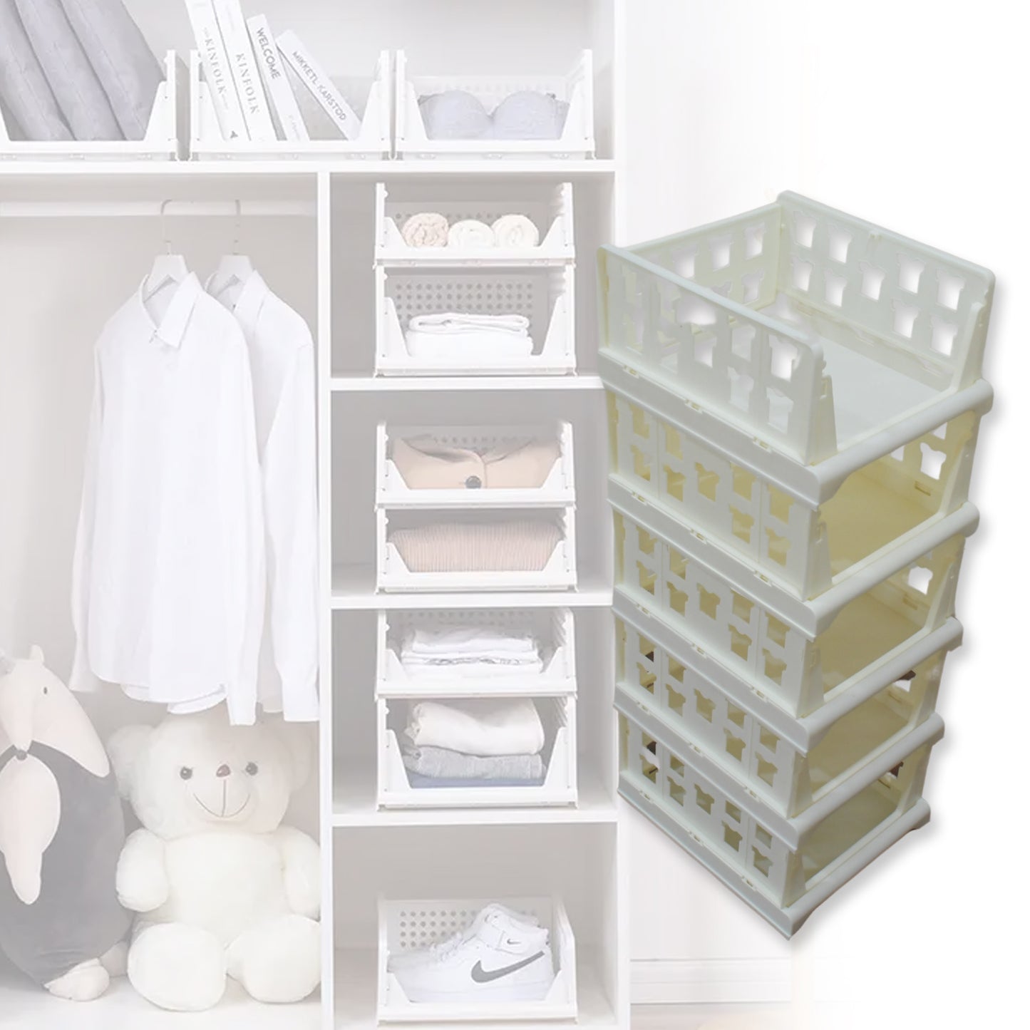 5 Layer Stackable Multifunctional Storagefor Clothes Foldable Drawer Shelf Basket Utility Cart Rack Storage Organizer Cart For Kitchen Pantry Closet Bedroom Bathroom Laundry (5 Layer 1 Pc)