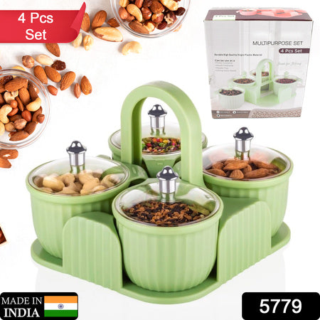 Multipurpose Jar Dryfruit Set Candy Chocolate Snacks Storage Jar Masala Jar For Home And Kitchen Airtight Dry Fruit Plastic Storage Container Tray Set With Lid 4 Serving Jar Container For Sweetschipscookies(4 Pc Set)