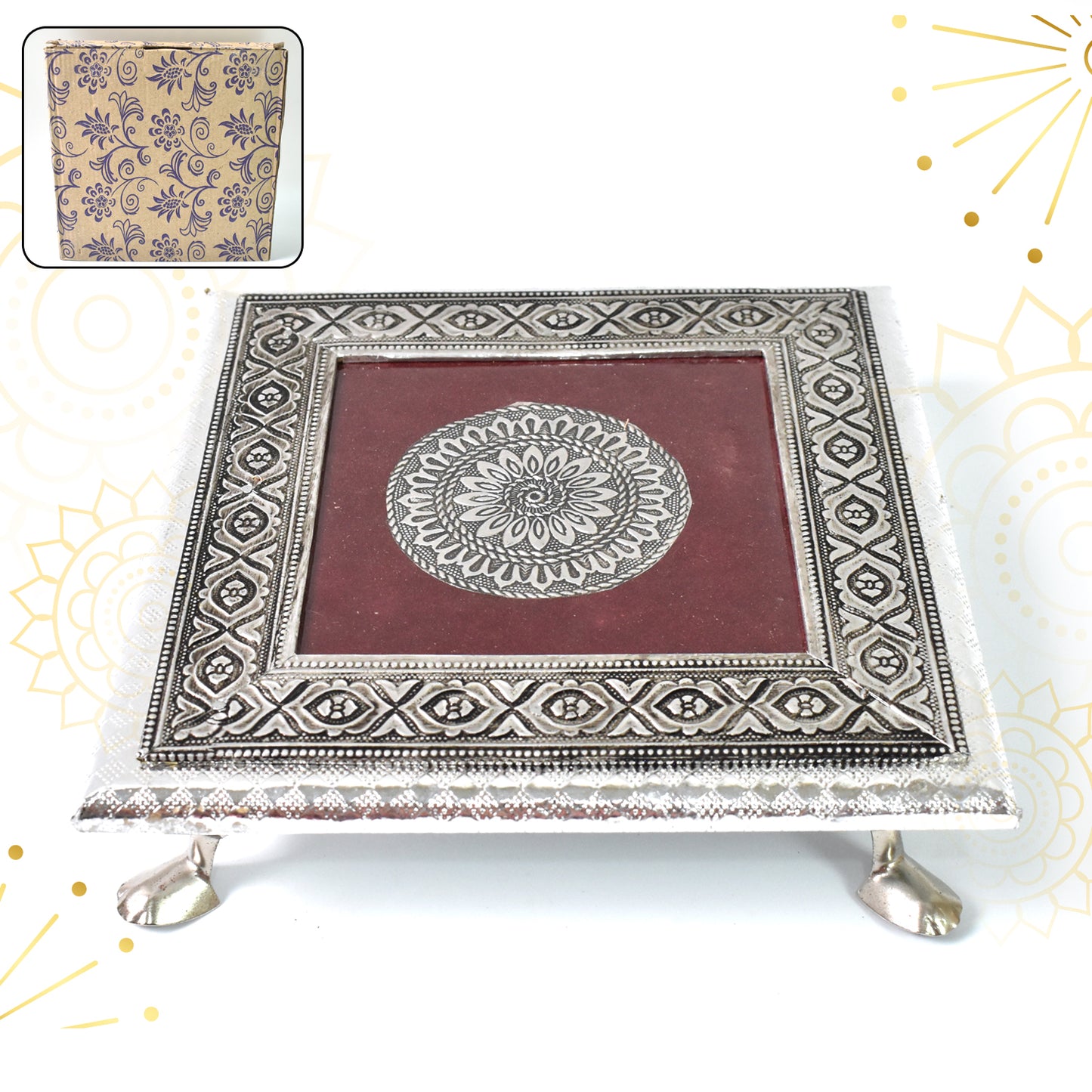Silver - Square Pooja Chowki Patla Bajot (2020 Cm 1 Pc)