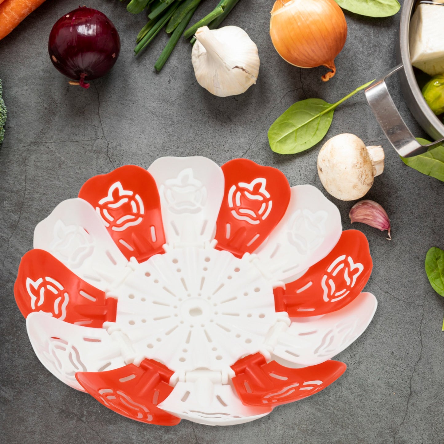 Folding Fruit Basket Foldable Basket Fruit Bucket Basket With Hanging Stand Fruit And Vegetables Basket Foldable Lotus Shape Basket Tray For Multi-Use (1 Pc)