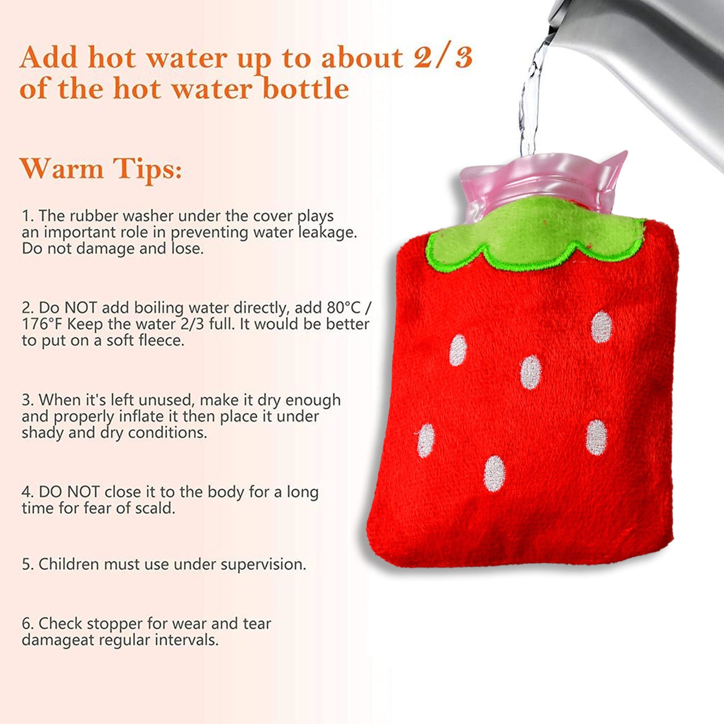 Strawberry Small Hot Water Bag With Cover For Pain Relief Neck Shoulder Pain And Hand Feet Warmer Menstrual Cramps.