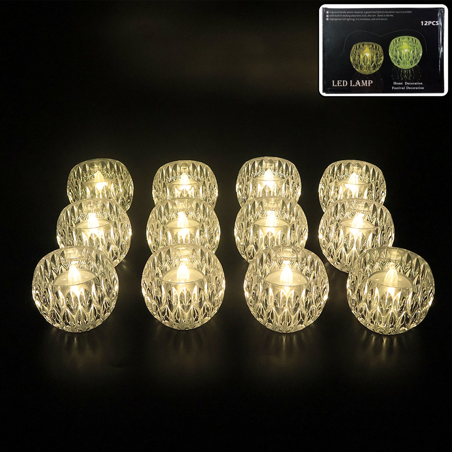 Set Of 12 Crystal Style Led Decorative Lamps Candle